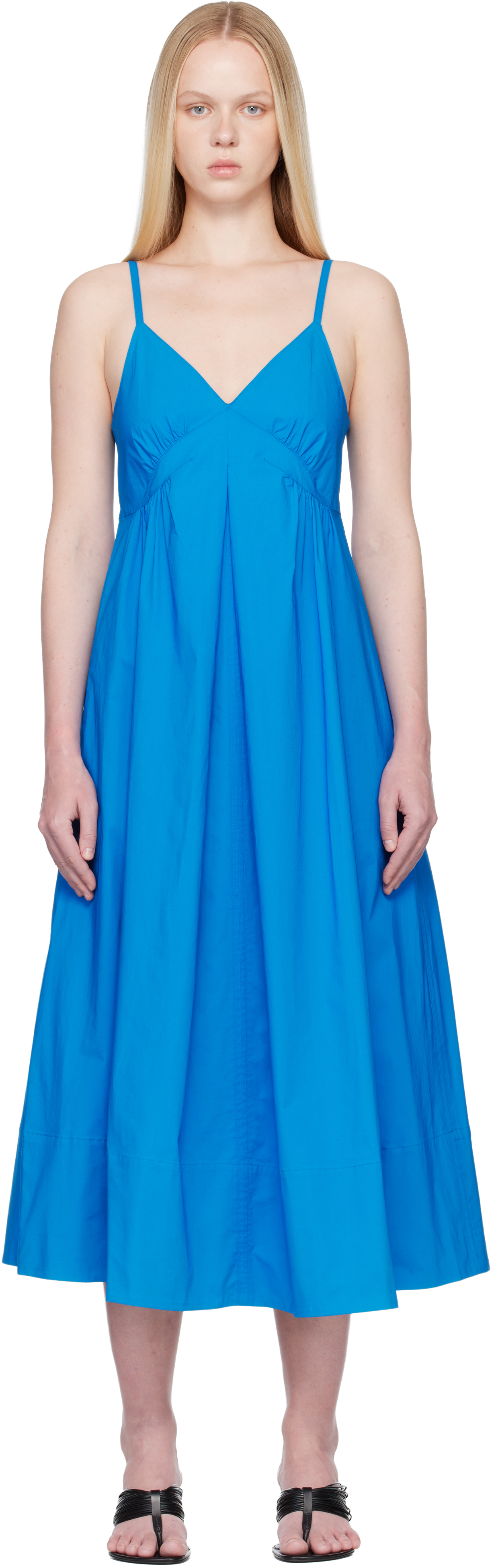 Proenza Schouler White Label Barker Cotton Poplin Maxi Dress In Blue