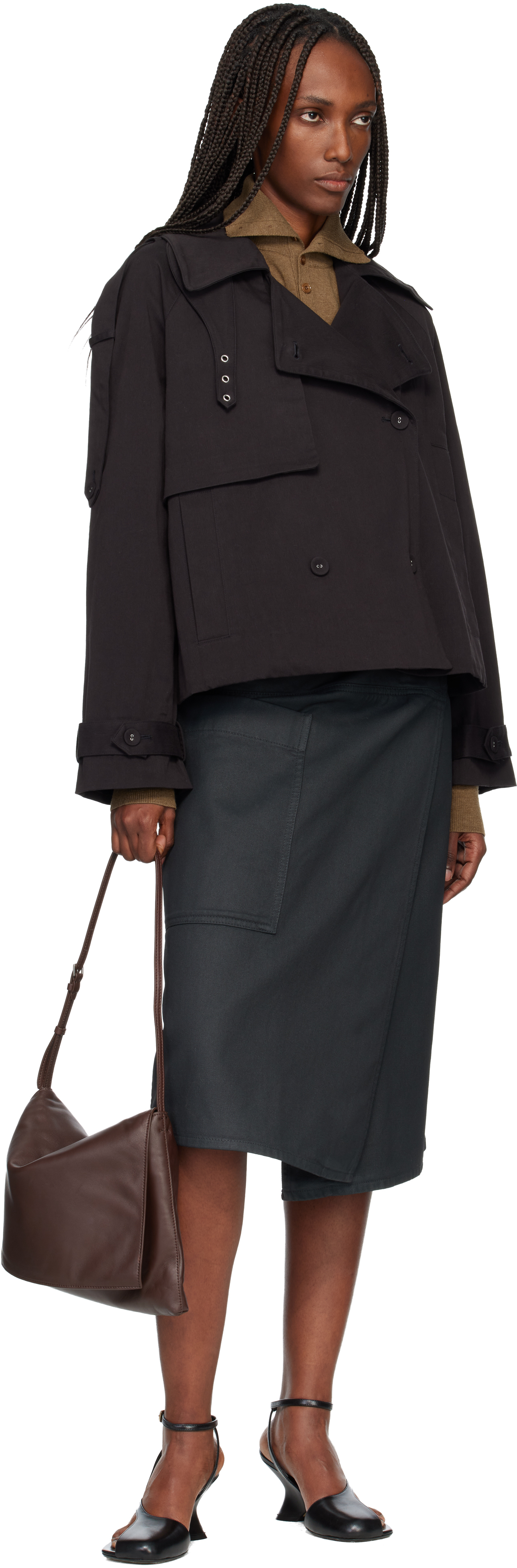 Proenza Schouler Black  White Label Yasmin Cropped Trench Coat In Black