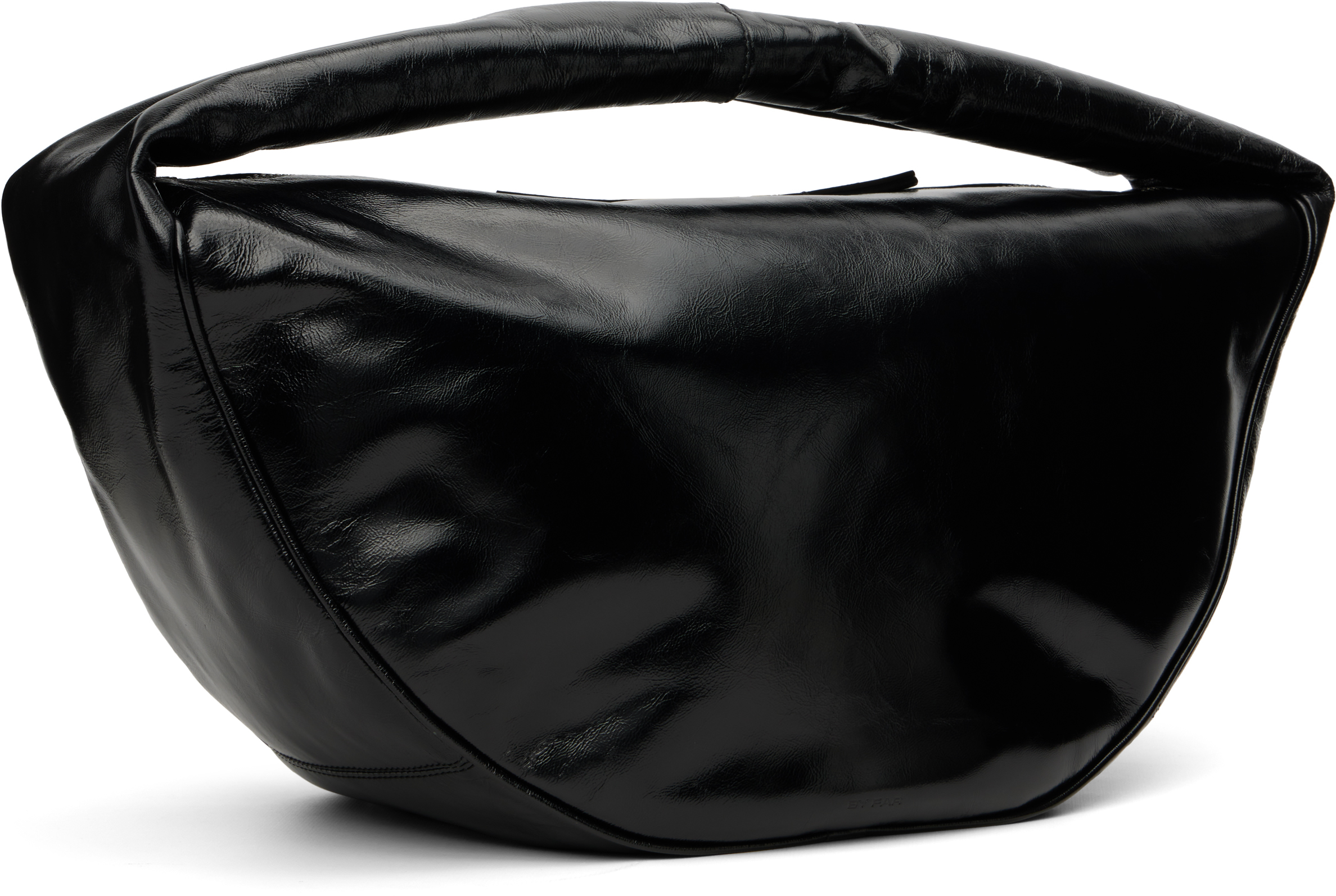 By Far Black Maxi Cush Creased Leather Shoulder Bag In Black