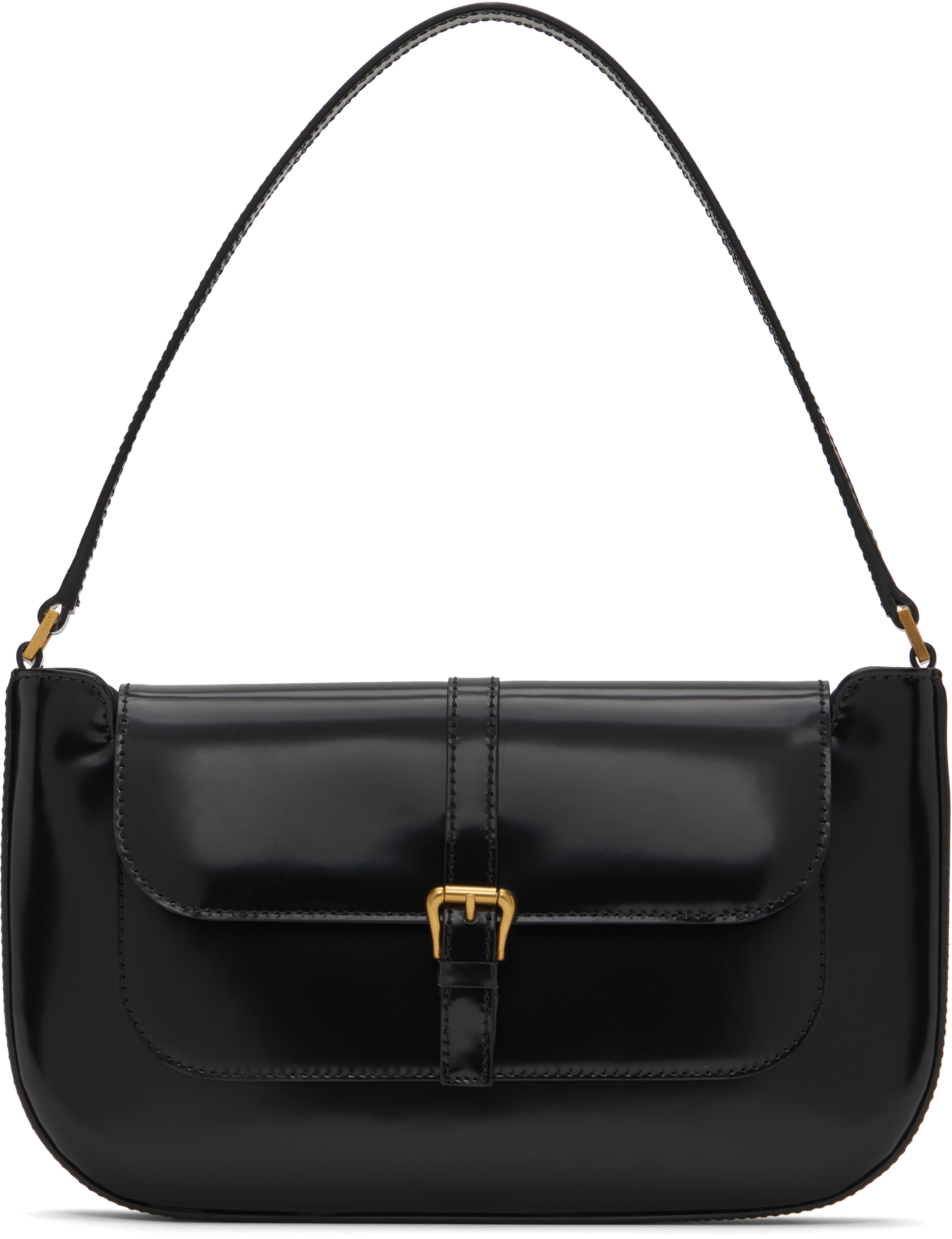 By Far Black Miranda Semi Patent Leather Shoulder Bag In Black