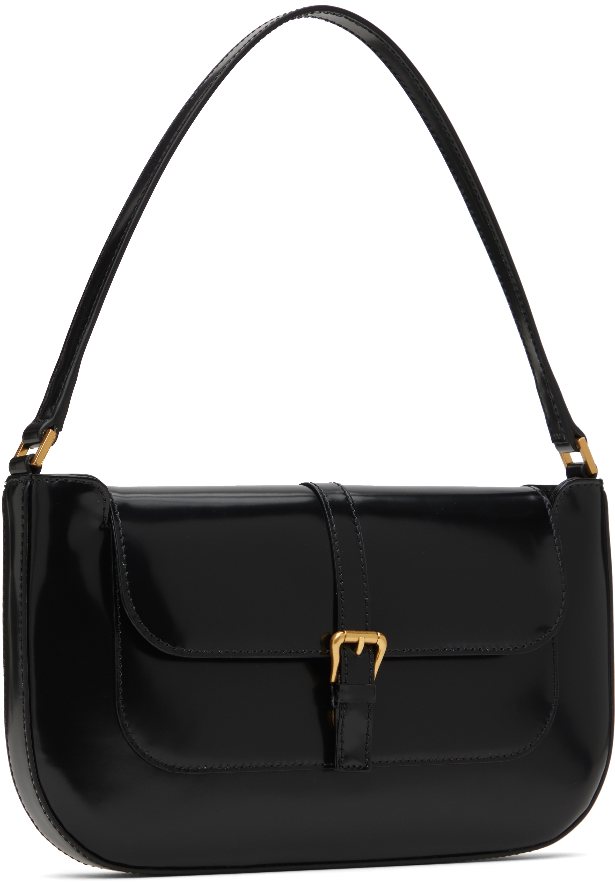 By Far Black Miranda Semi Patent Leather Shoulder Bag In Black