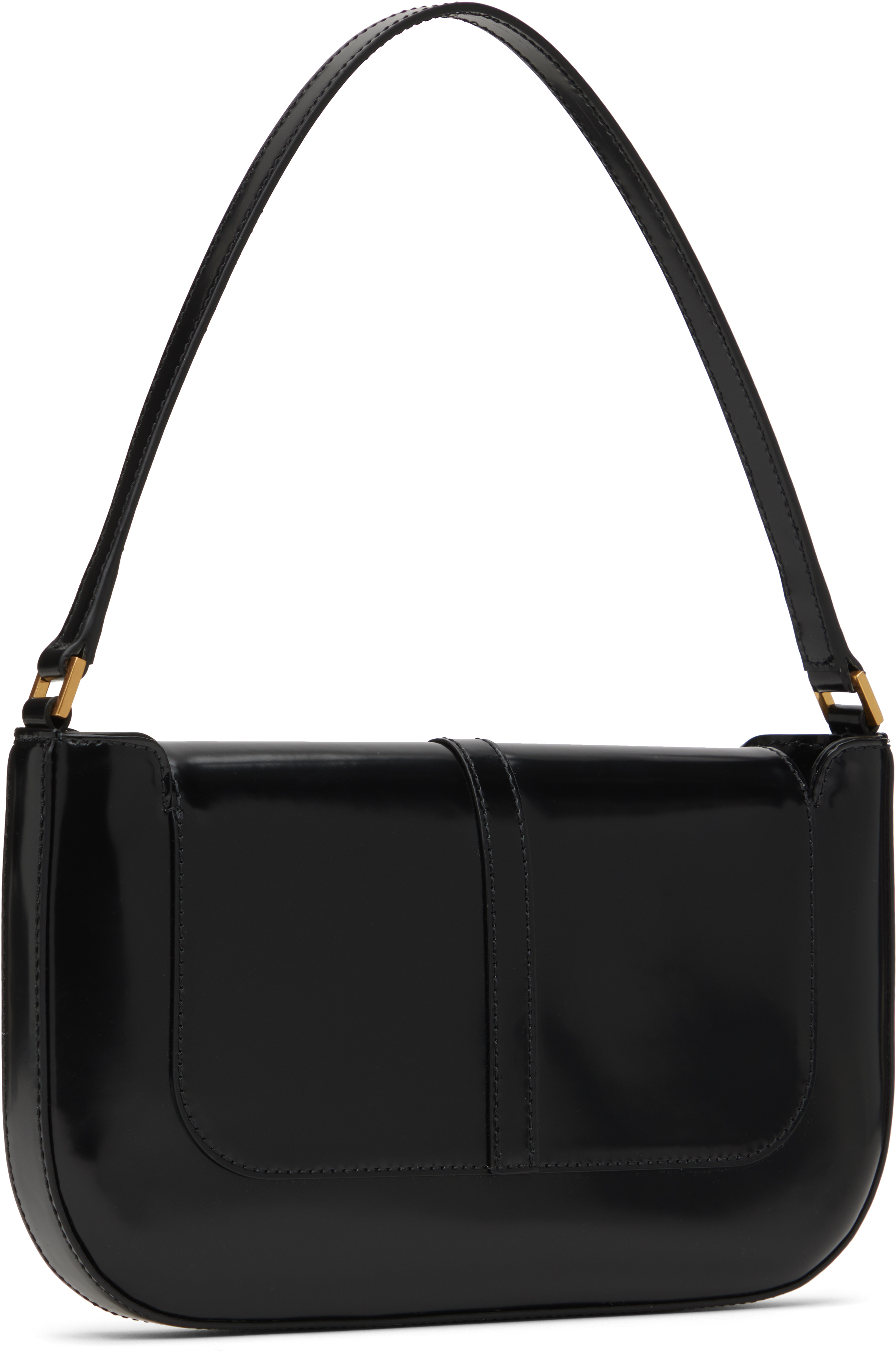 By Far Black Miranda Semi Patent Leather Shoulder Bag In Black