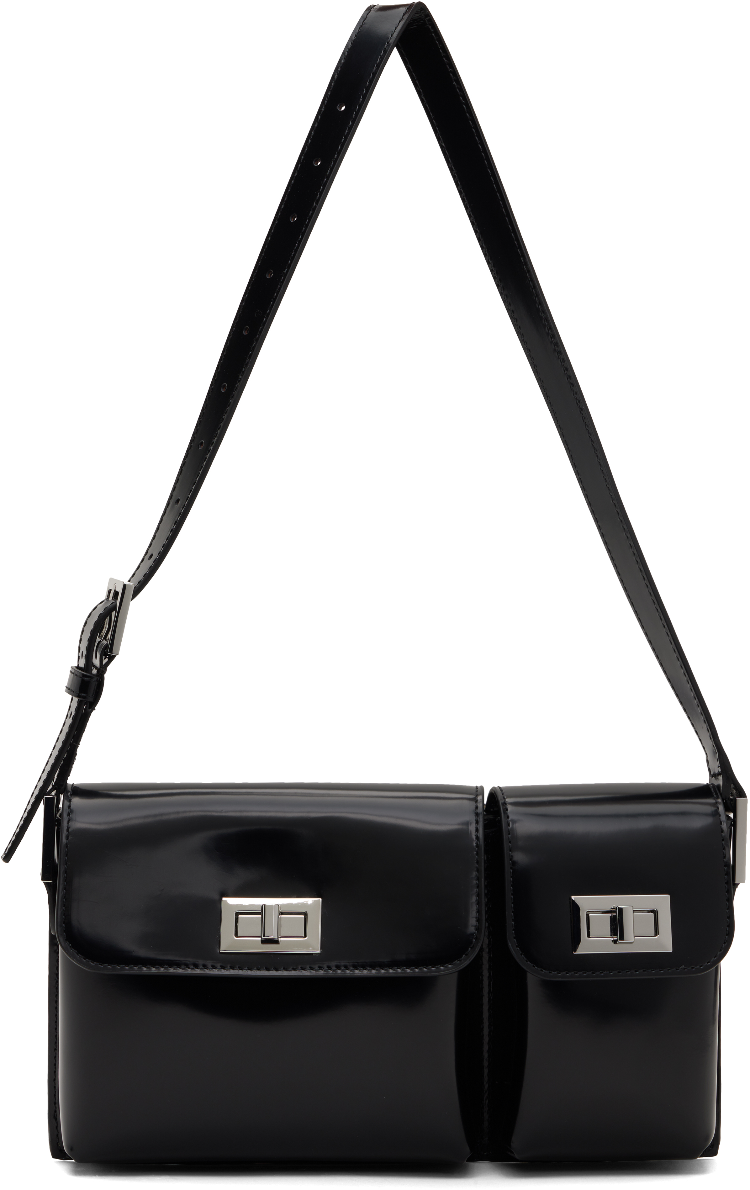 By Far Black Billy Semi Patent Leather Shoulder Bag In Black