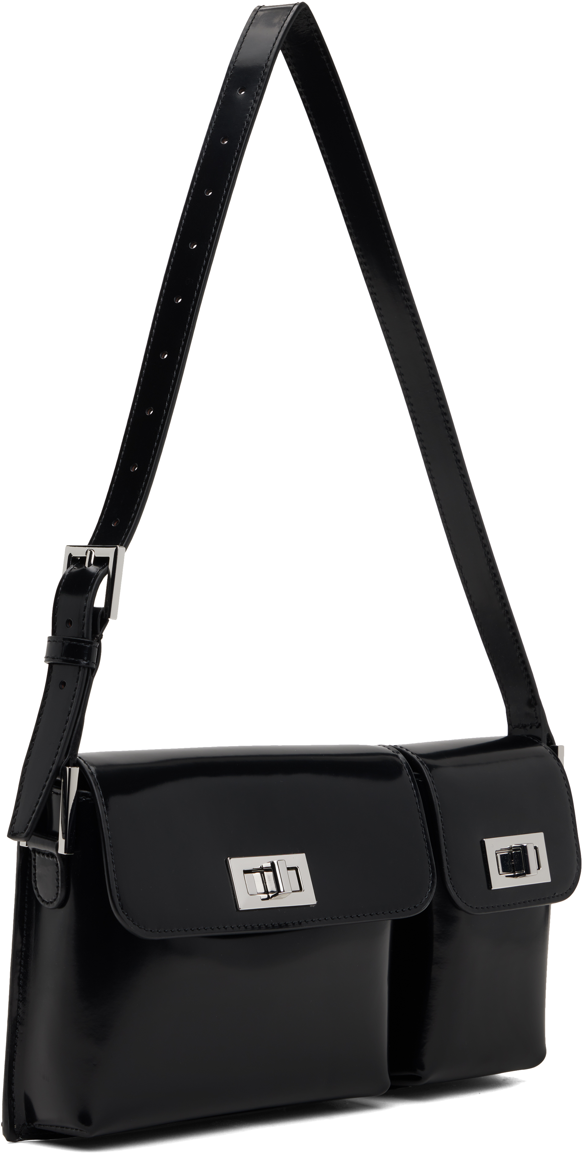By Far Black Billy Semi Patent Leather Shoulder Bag In Black