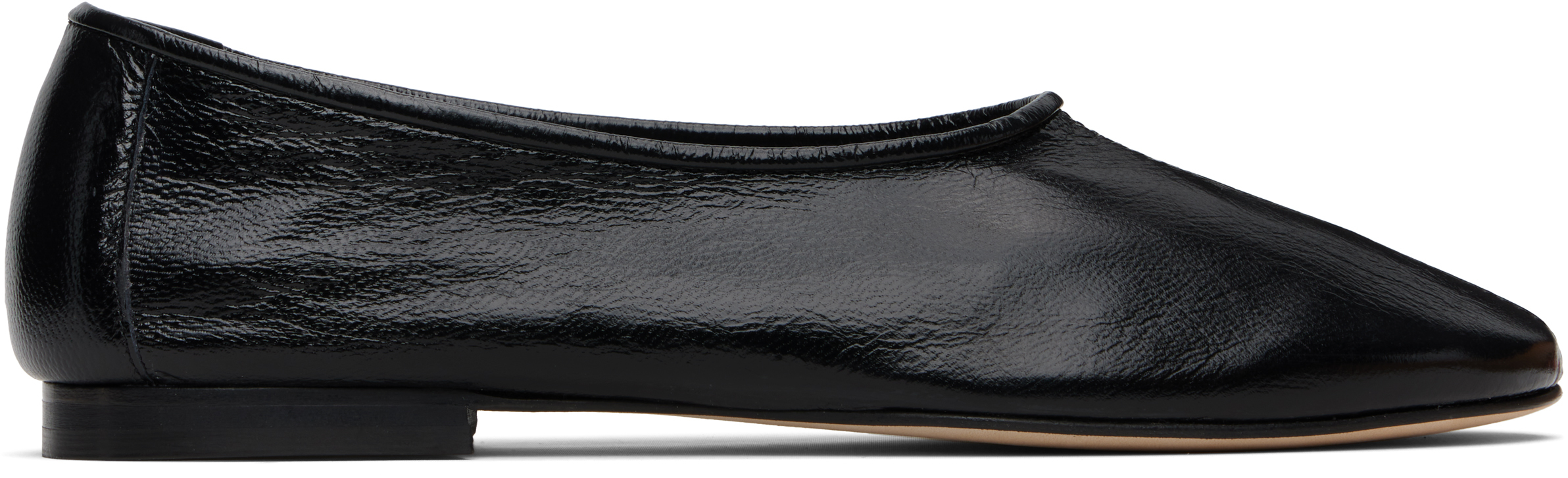 By Far Black Prudence Creased Leather Ballerina Flats In Black