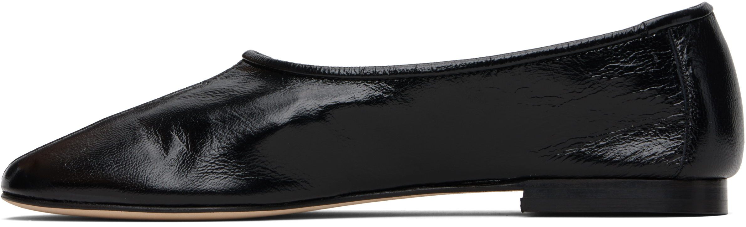 By Far Black Prudence Creased Leather Ballerina Flats In Black