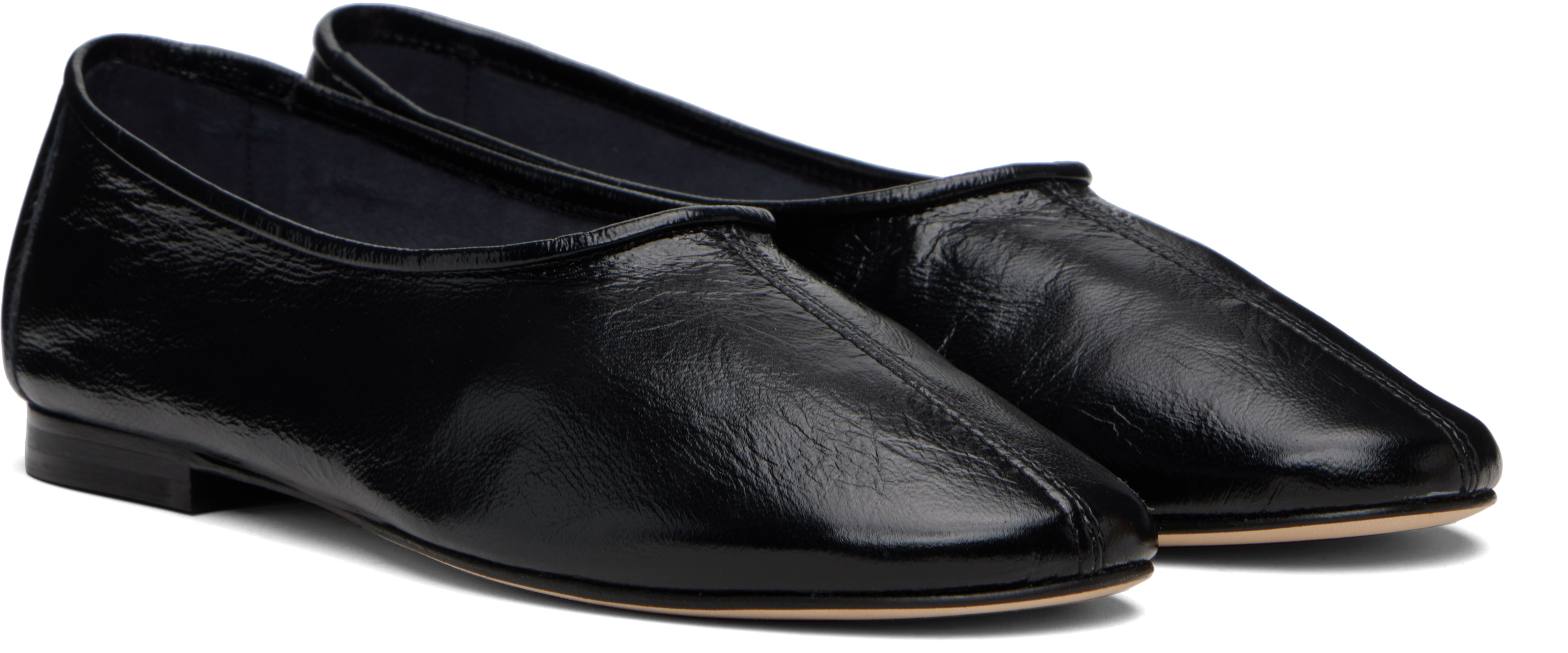 By Far Black Prudence Creased Leather Ballerina Flats In Black