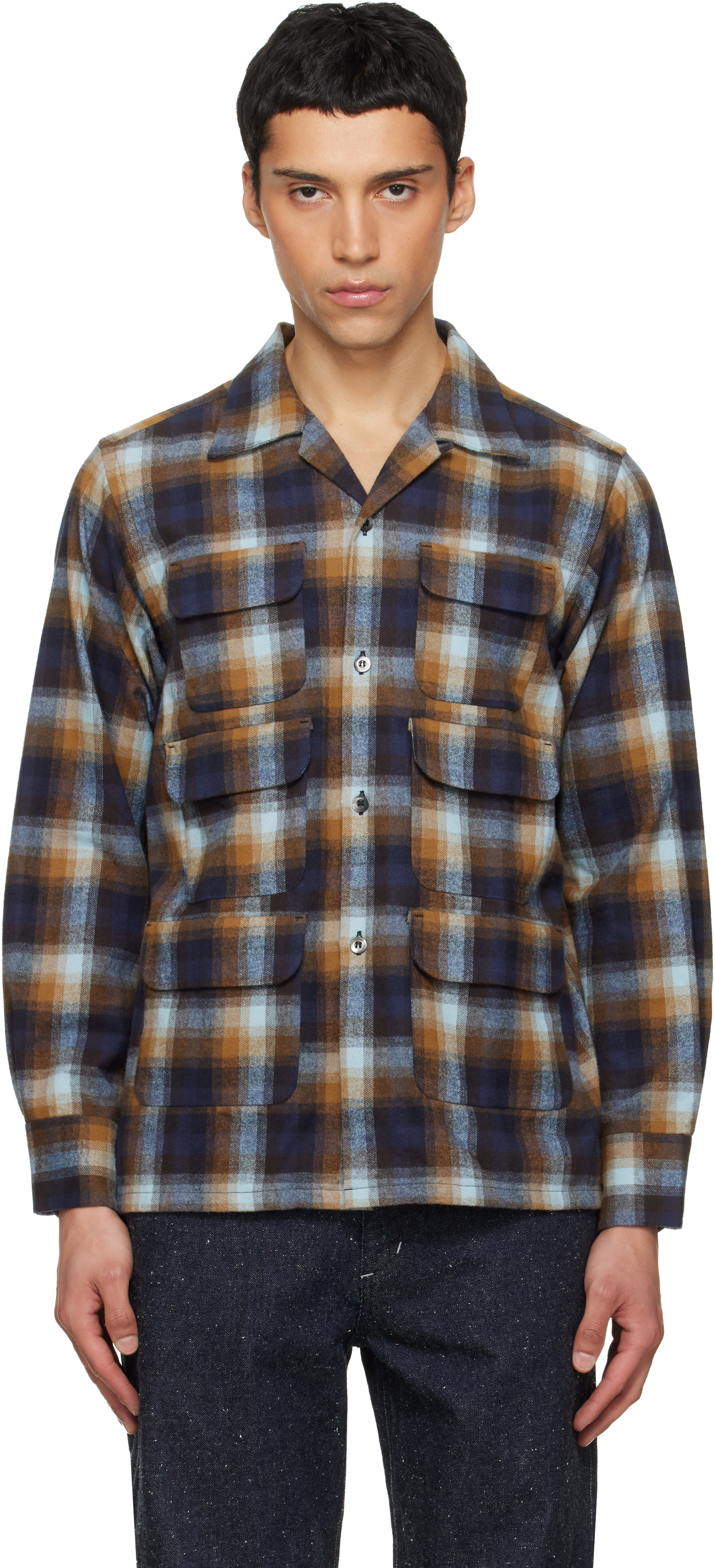 Navy & Brown 6 Pocket Shirt by South2 West8 on Sale