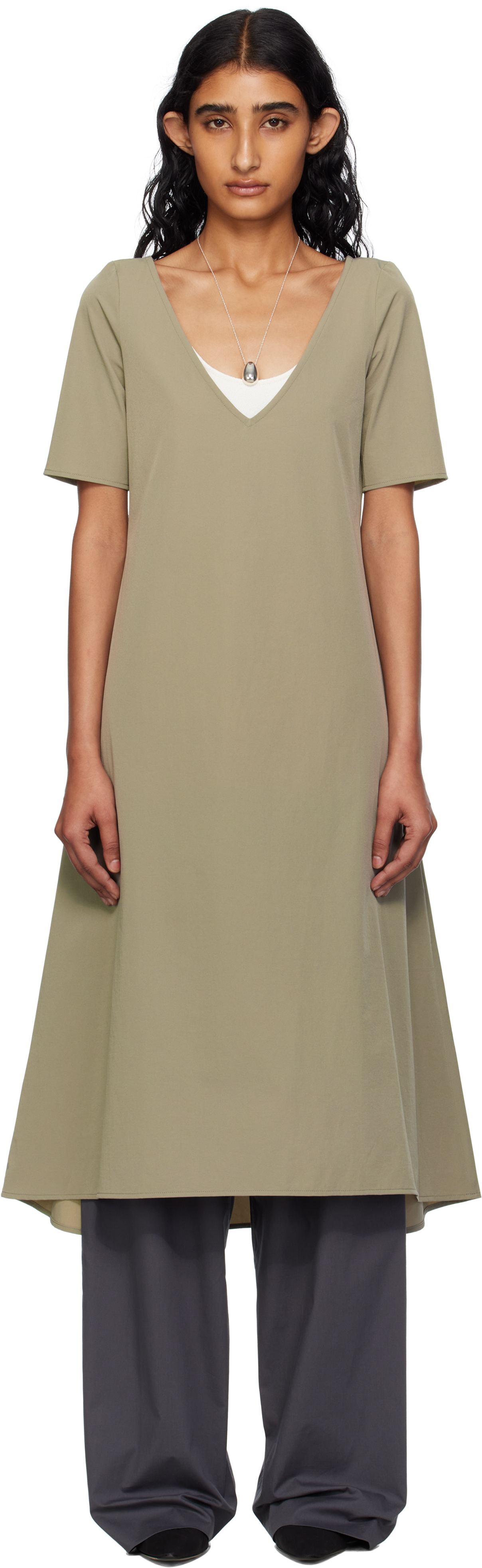 Gray Nylon Spandex Midi Dress