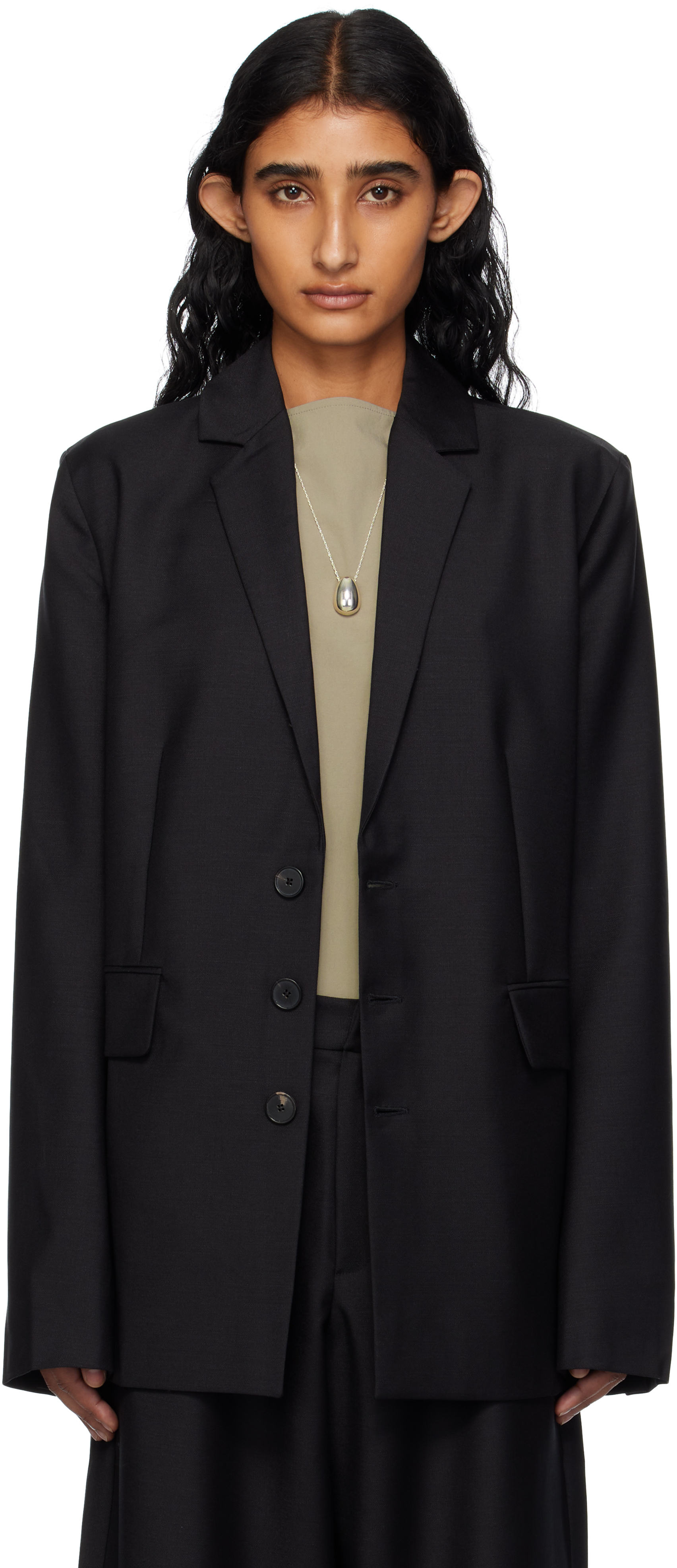 Bambou Roger Kwong Black Wool & Mohair Fitted Blazer In Black