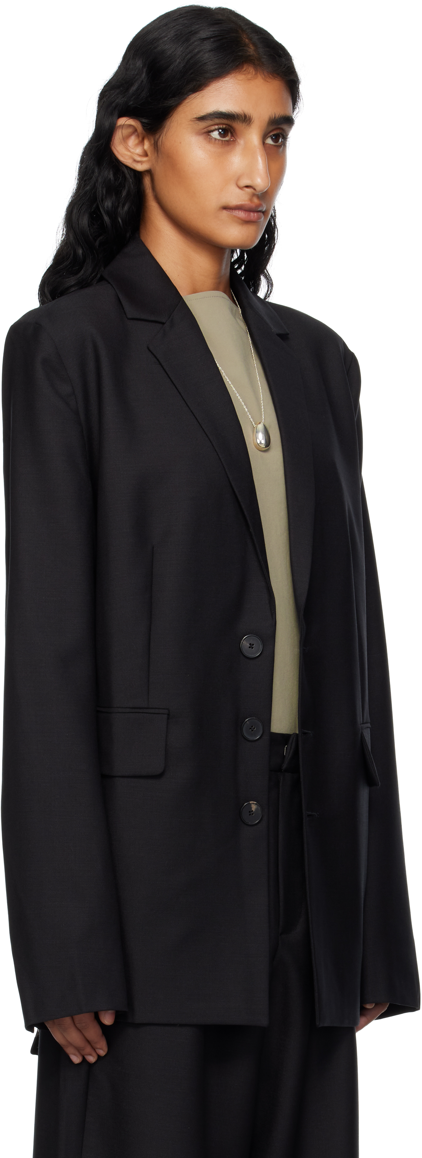 Bambou Roger Kwong Black Wool & Mohair Fitted Blazer In Black