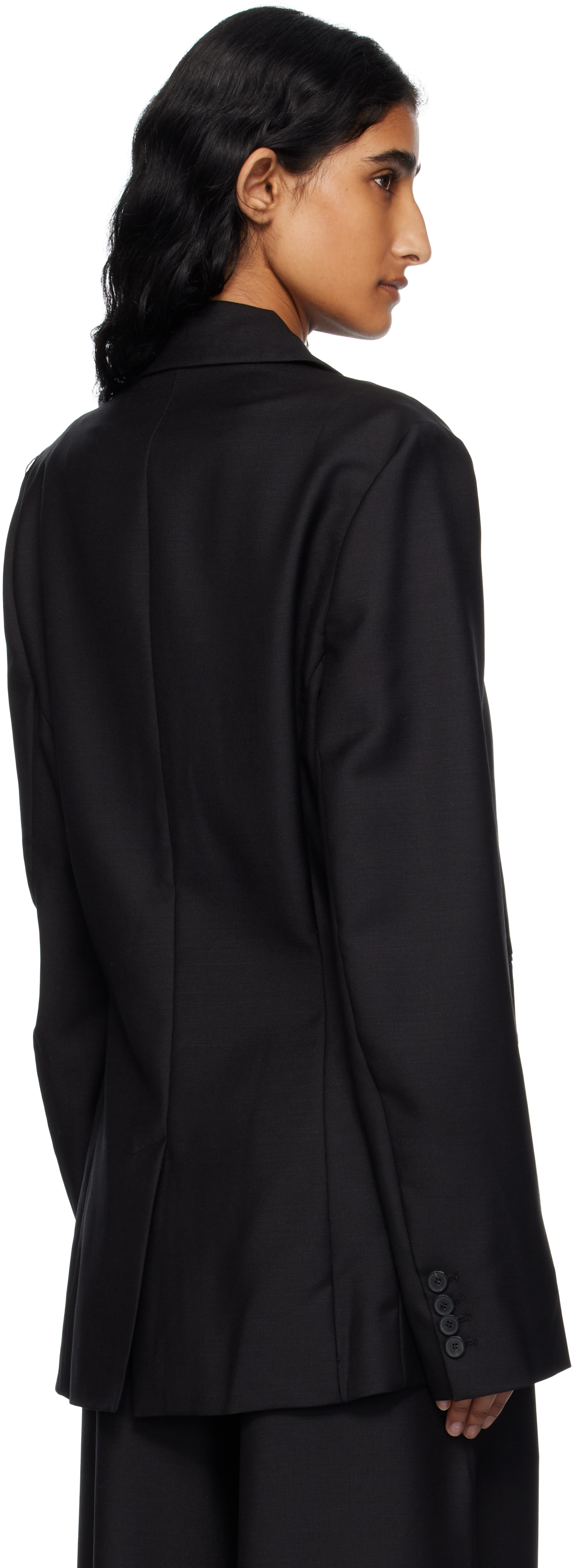 Bambou Roger Kwong Black Wool & Mohair Fitted Blazer In Black