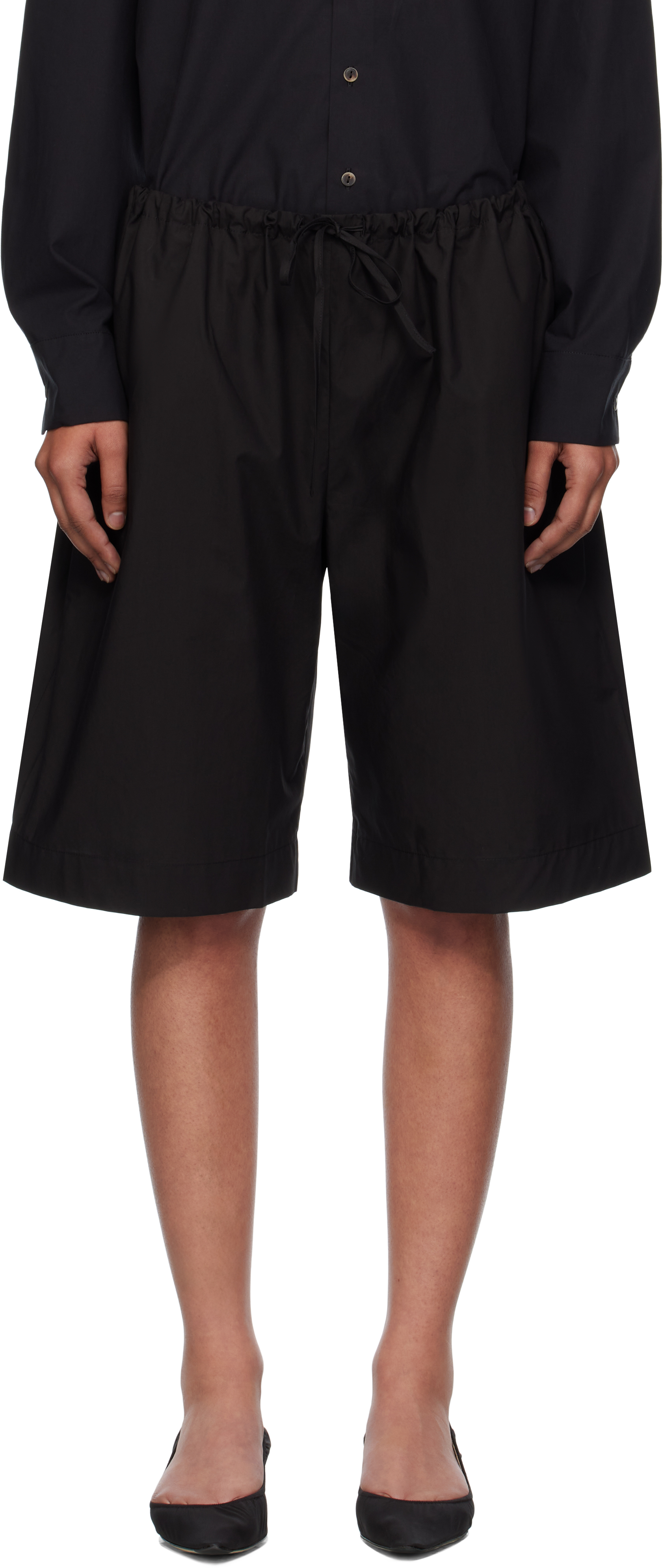 Navy Cotton Poplin Oversized Shorts