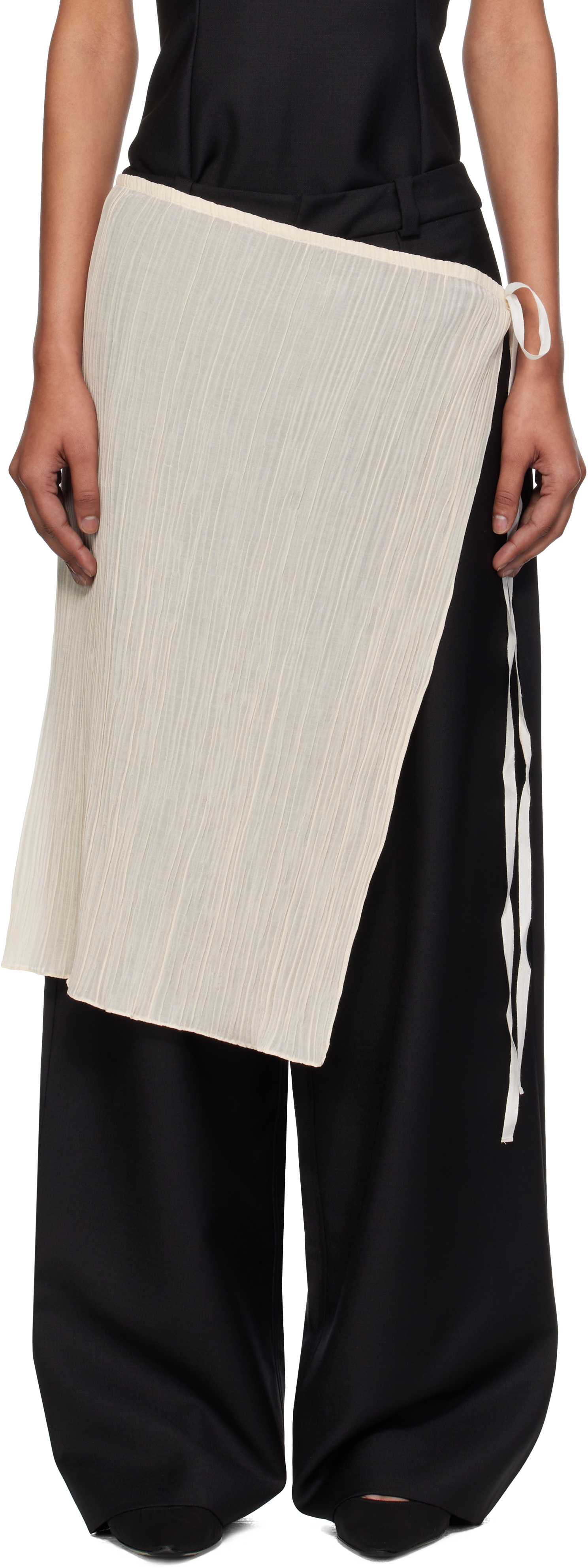 Bambou Roger Kwong Off-white Pleated Cotton Silk Wrap Midi Skirt In Brown