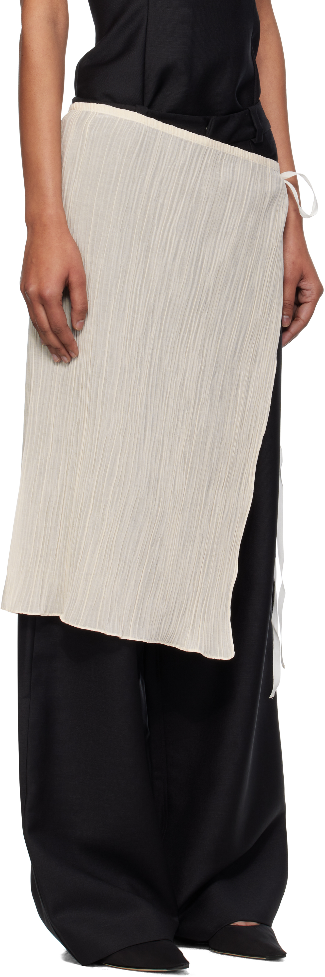 Bambou Roger Kwong Off-white Pleated Cotton Silk Wrap Midi Skirt In Brown