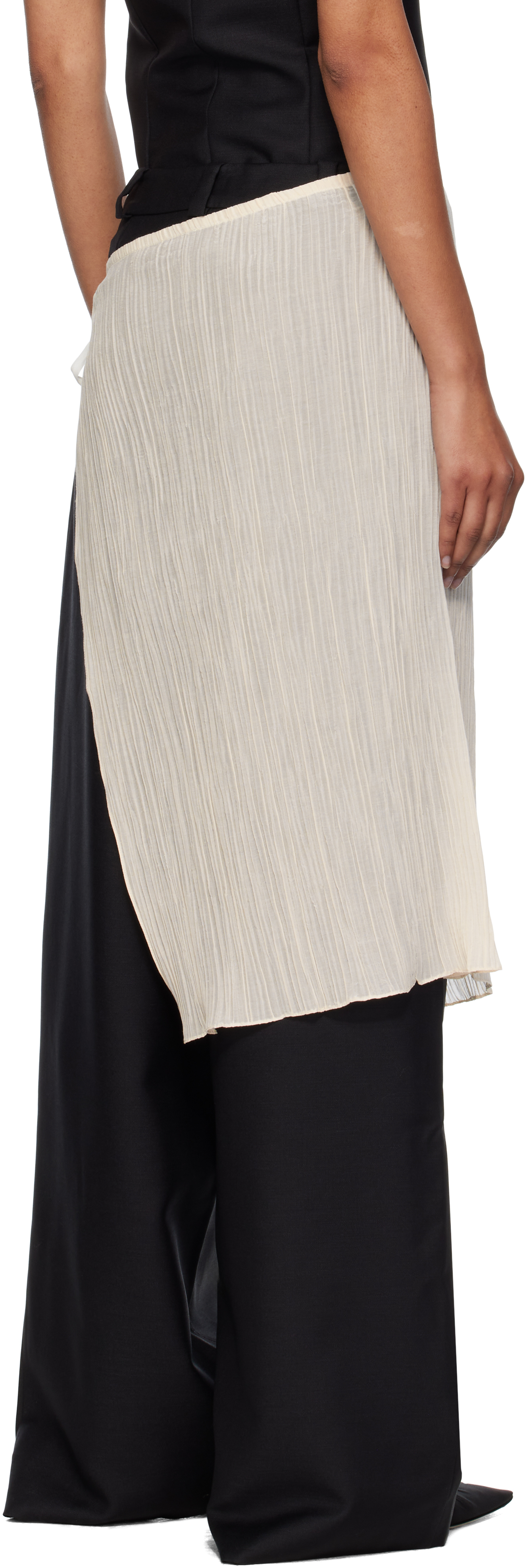 Bambou Roger Kwong Off-white Pleated Cotton Silk Wrap Midi Skirt In Brown