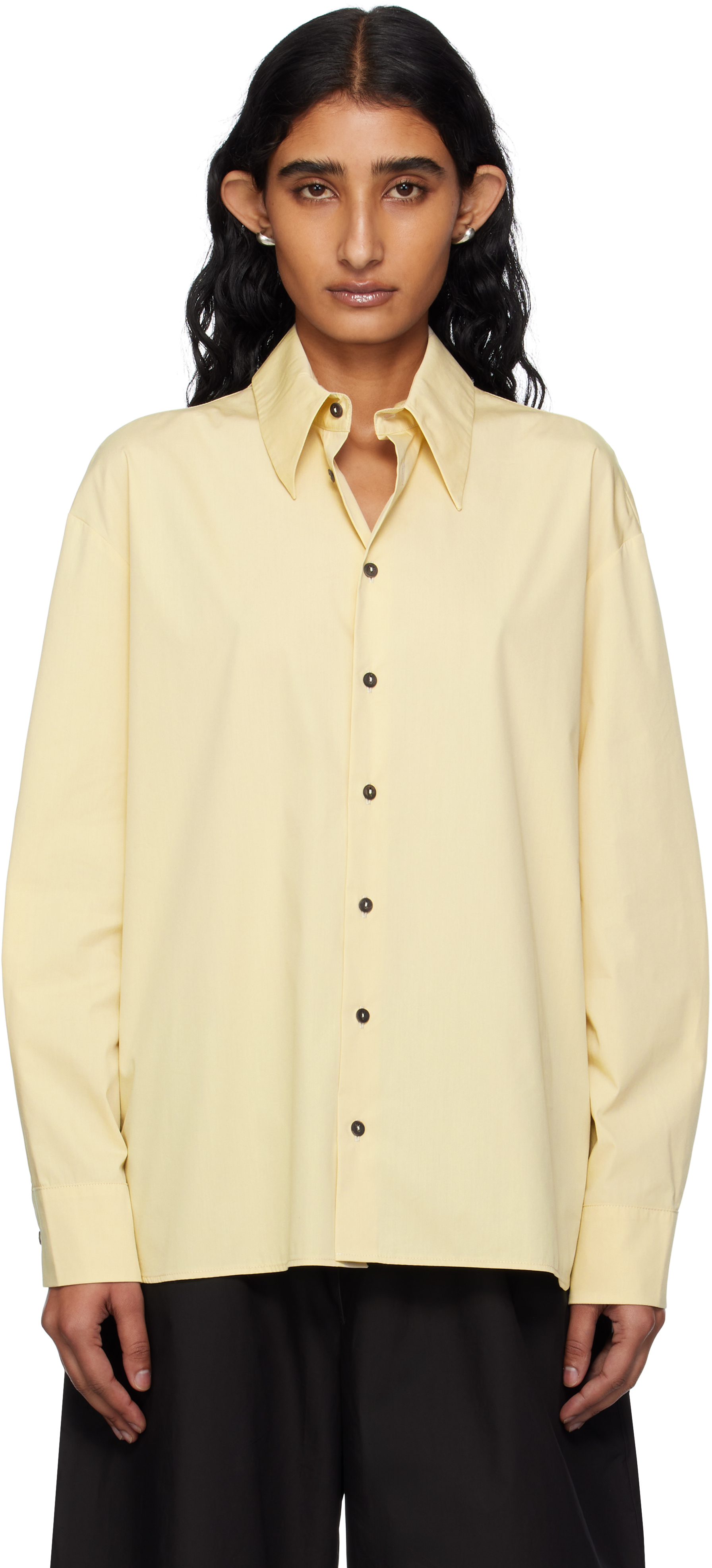 Beige Cotton Poplin Oversized Long Sleeve Shirt