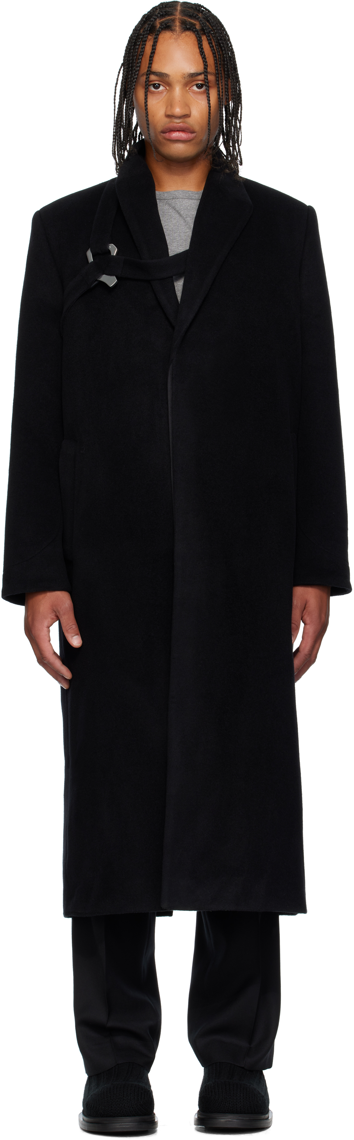 Heliot Emil Black Titan Wool Coat In Black
