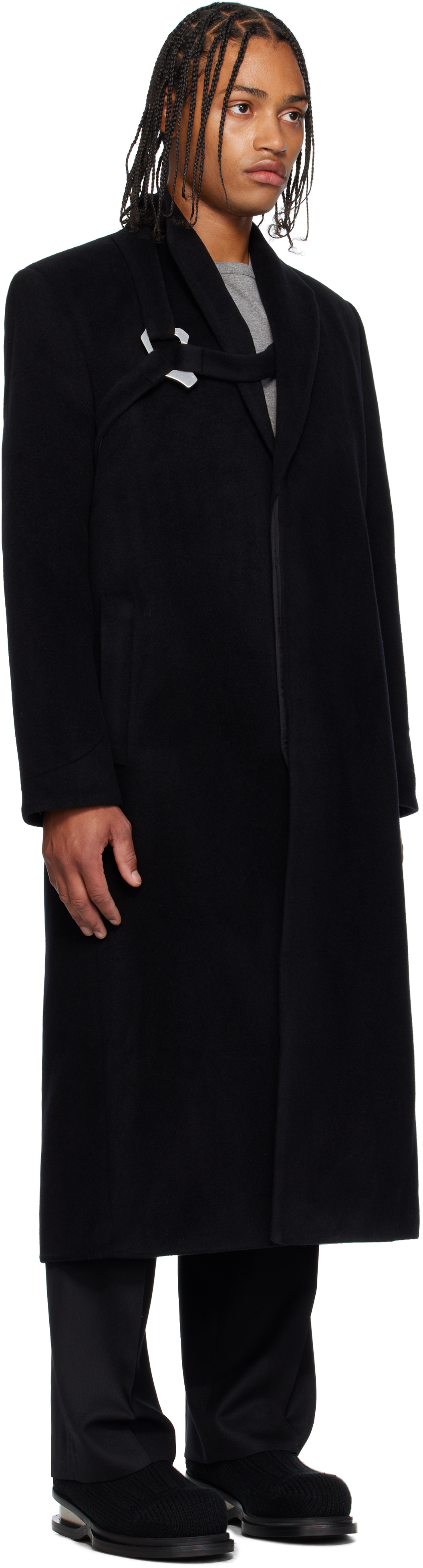 Heliot Emil Black Titan Wool Coat In Black