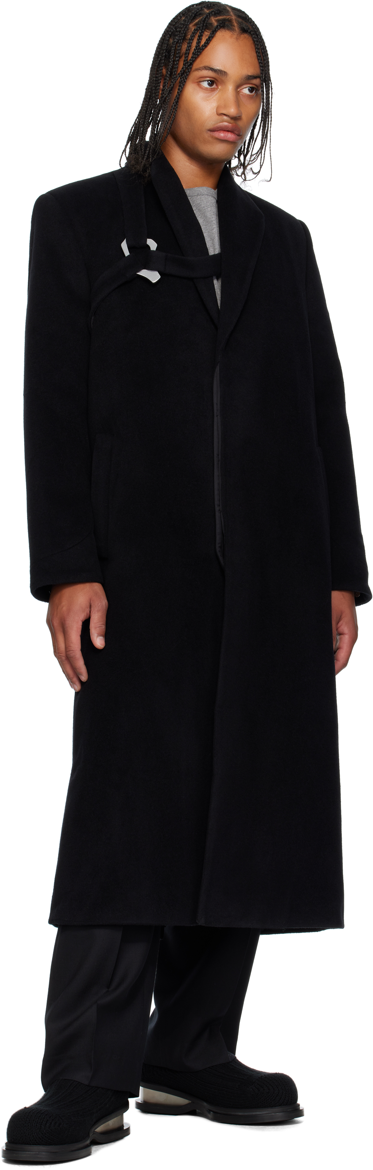 Heliot Emil Black Titan Wool Coat In Black
