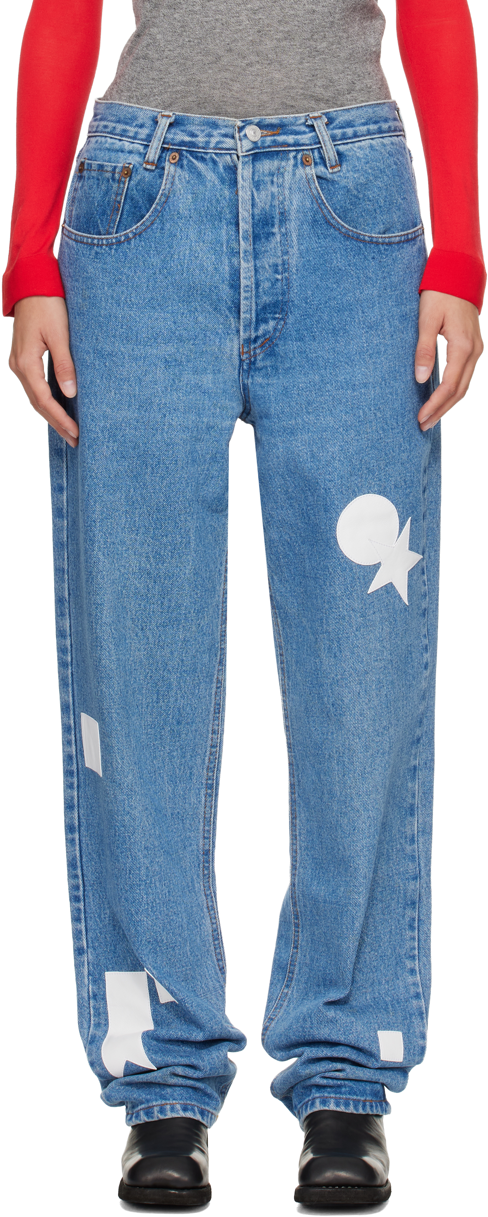 Stefan Cooke Blue White Patch Vintage Jeans In Blue