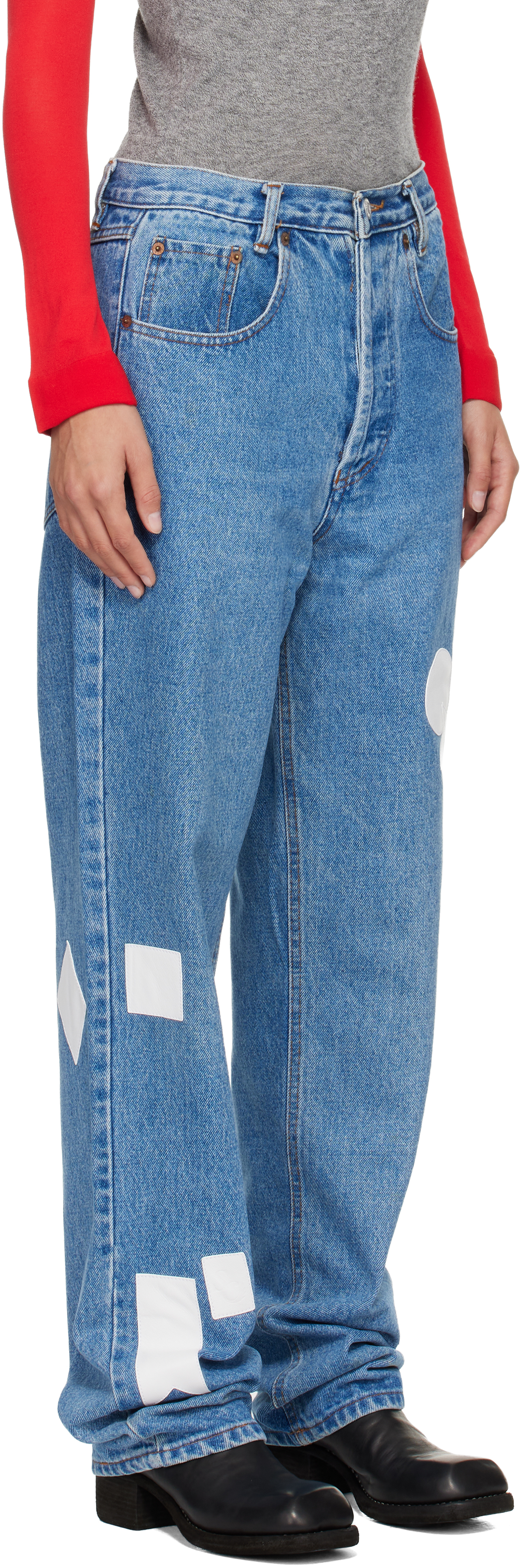 Stefan Cooke Blue White Patch Vintage Jeans In Blue