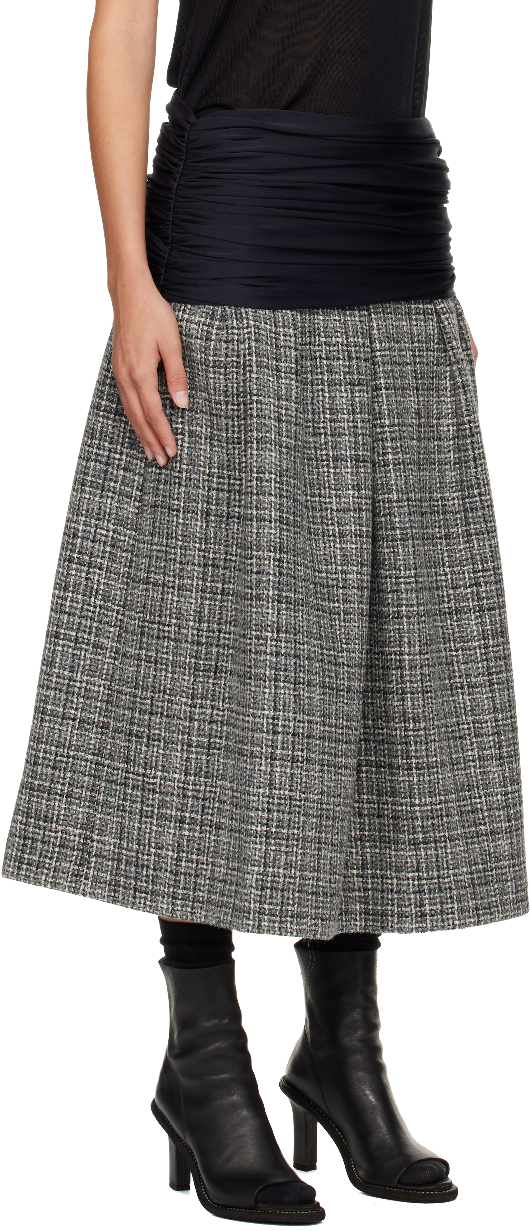 Stefan Cooke Black & Gray Elastic Waist Midi Skirt In Gray