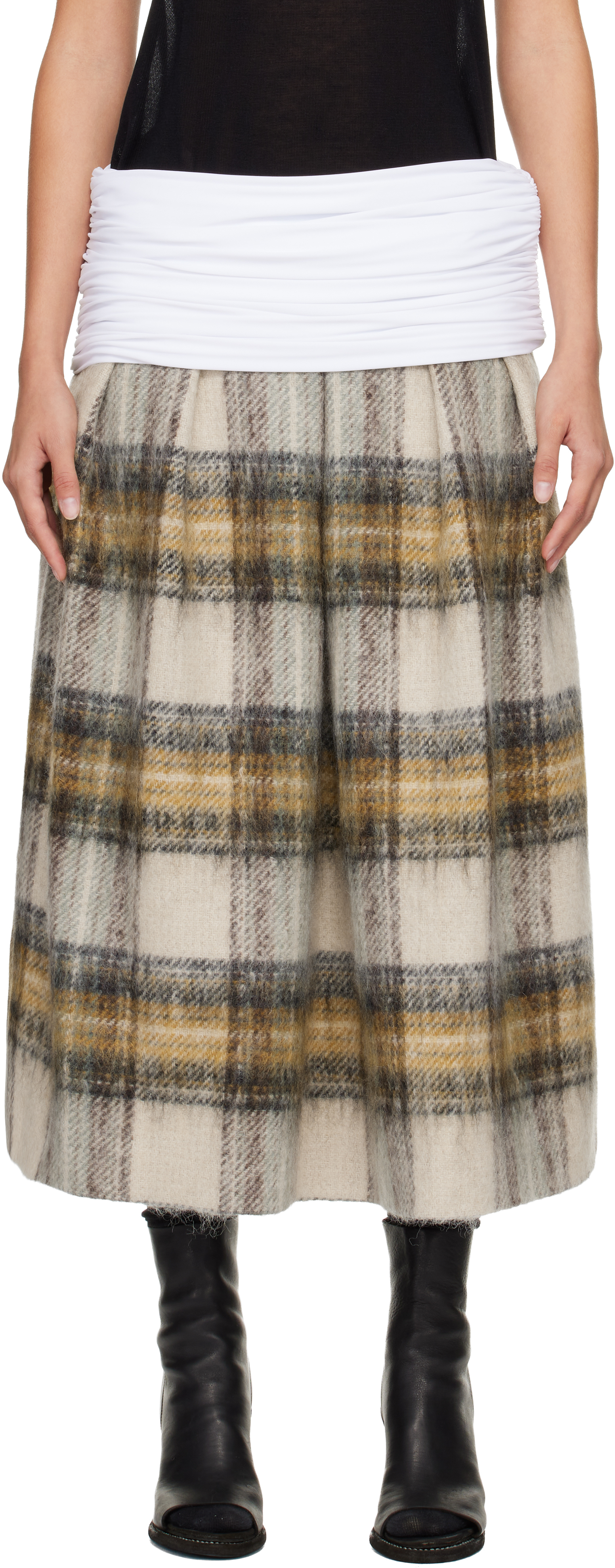 Stefan Cooke White & Gray Elastic Waist Midi Skirt In Brown