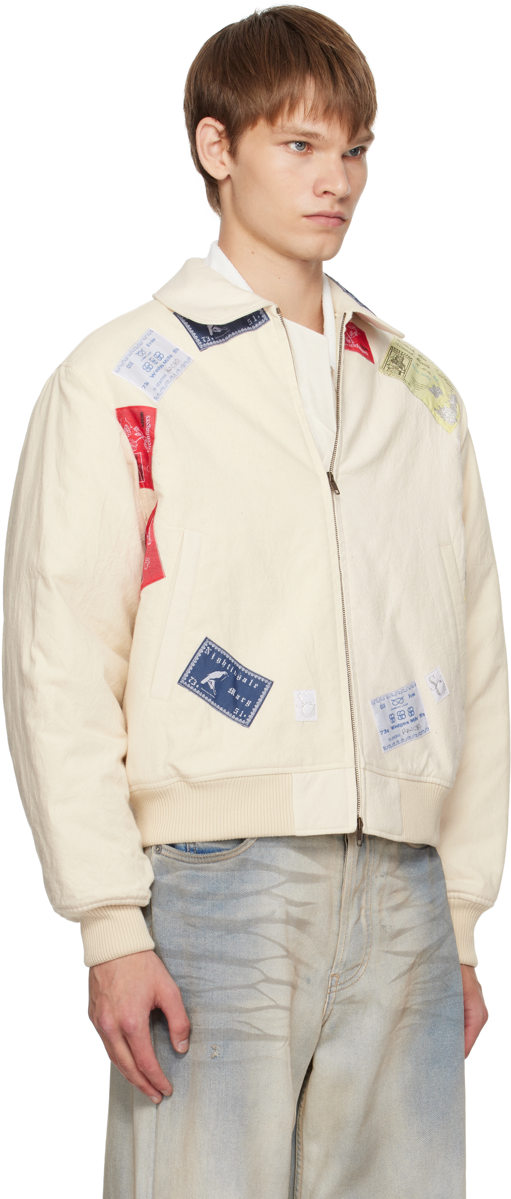 Stefan Cooke Beige Cb Patch Bomber Jacket In Multi