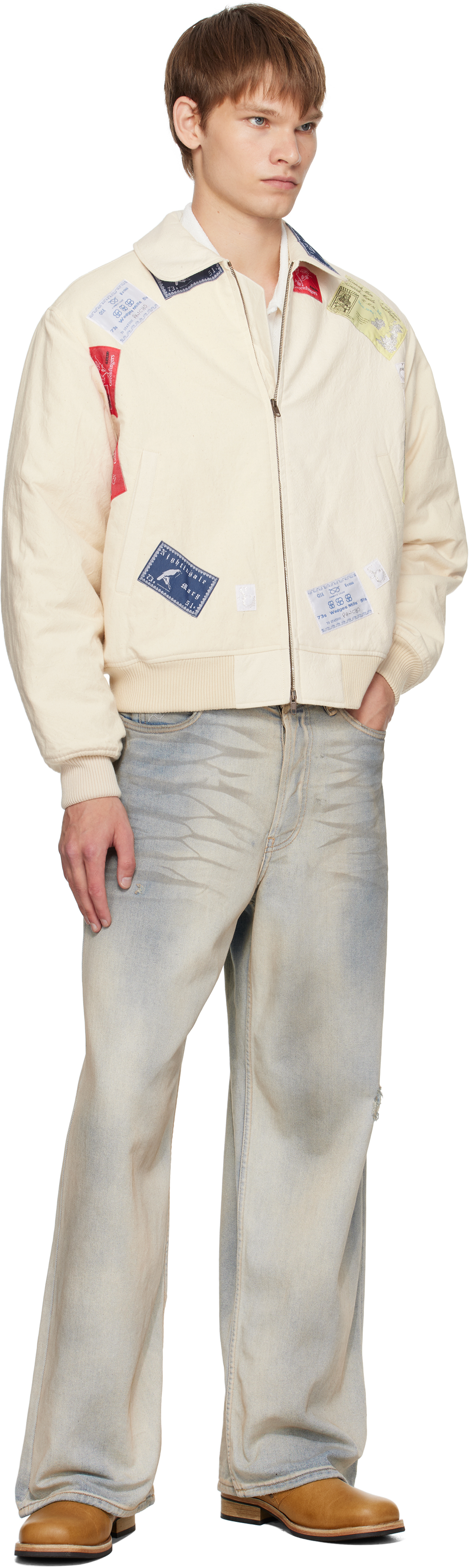 Stefan Cooke Beige Cb Patch Bomber Jacket In Multi