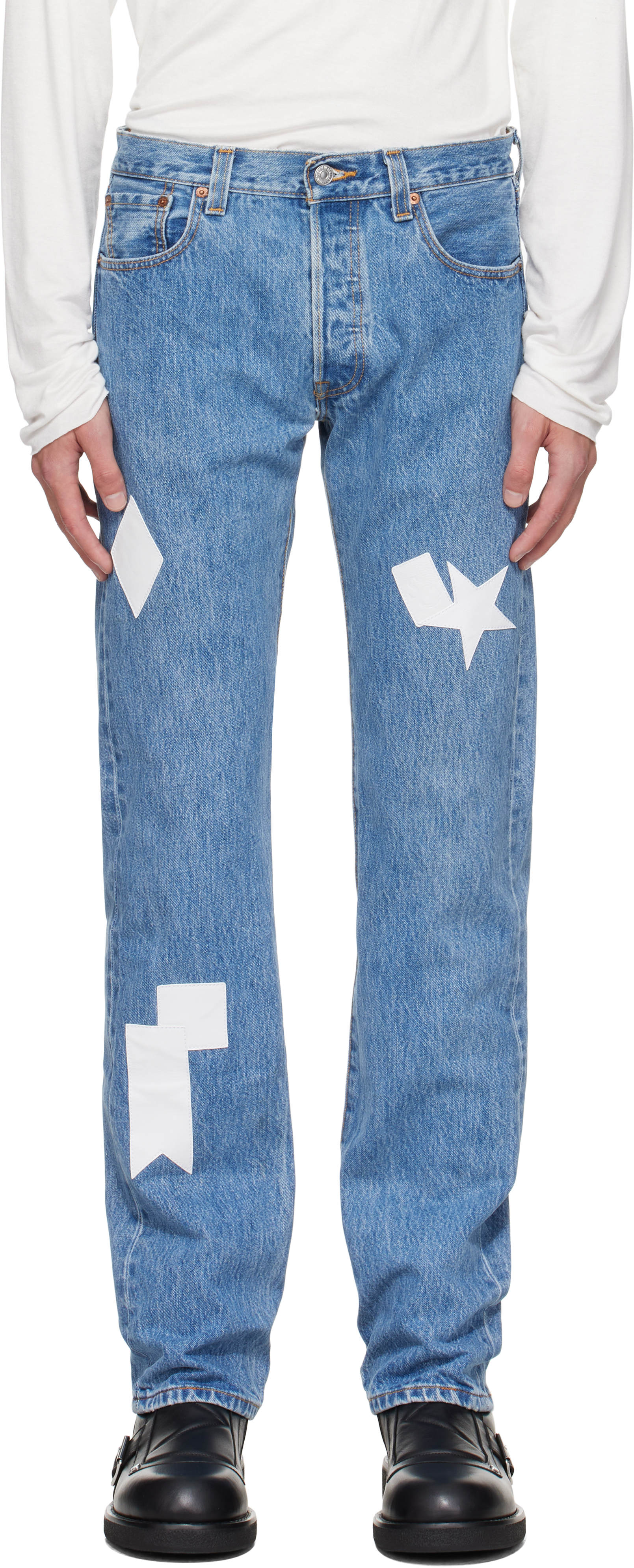 Stefan Cooke Blue Patch Jeans In Blue