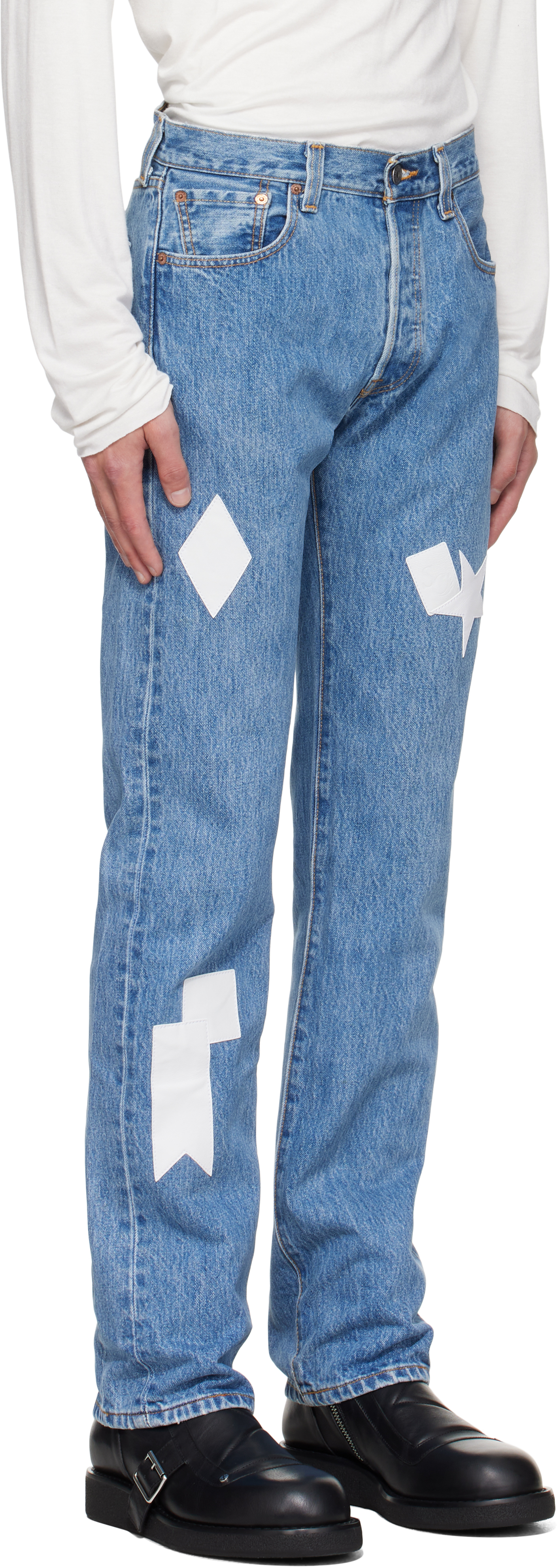 Stefan Cooke Blue Patch Jeans In Blue
