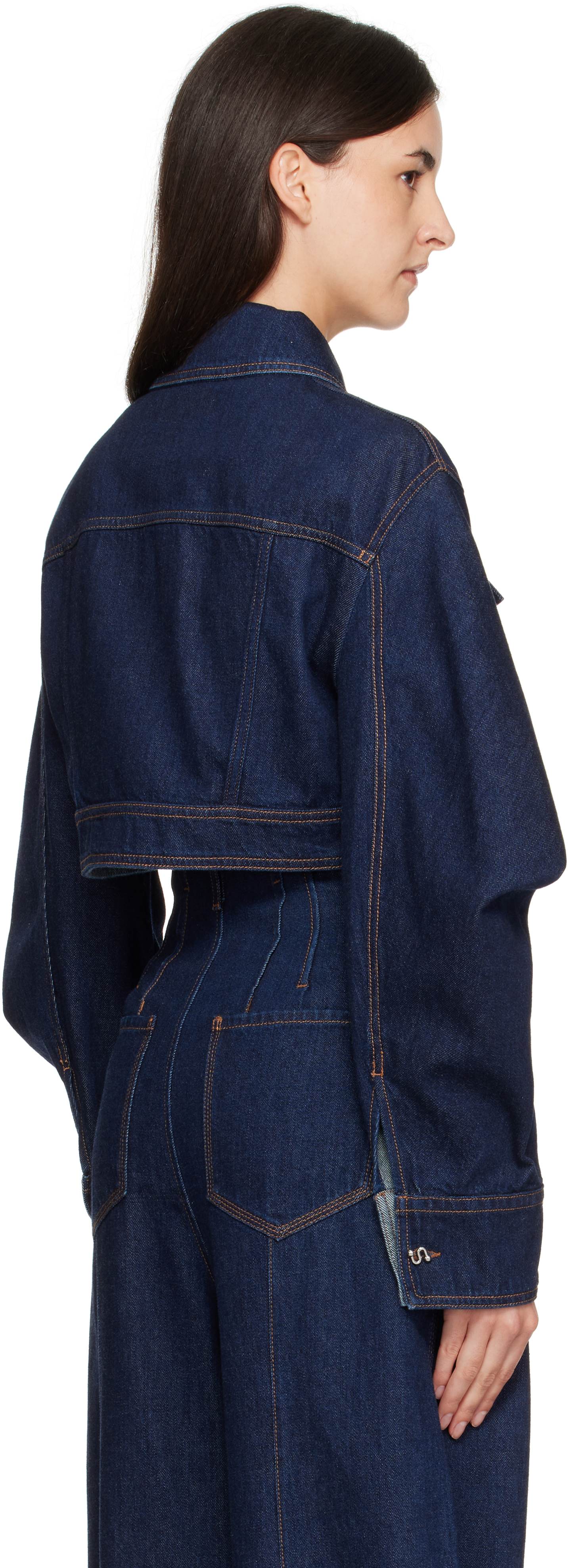 Sportmax Cropped Jacket With Buttoned Pockets And Contrast Stitching In Blue
