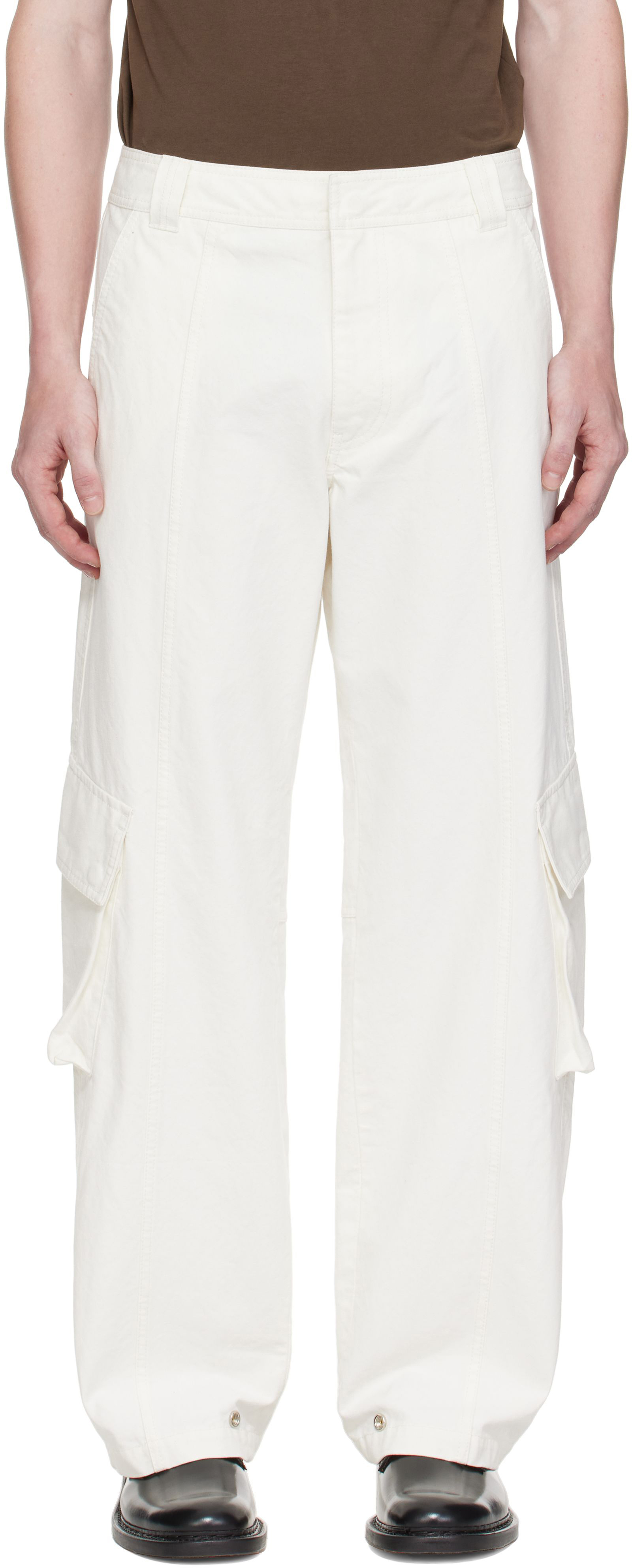 Still Kelly White Cotton Canvas Cargo Pants