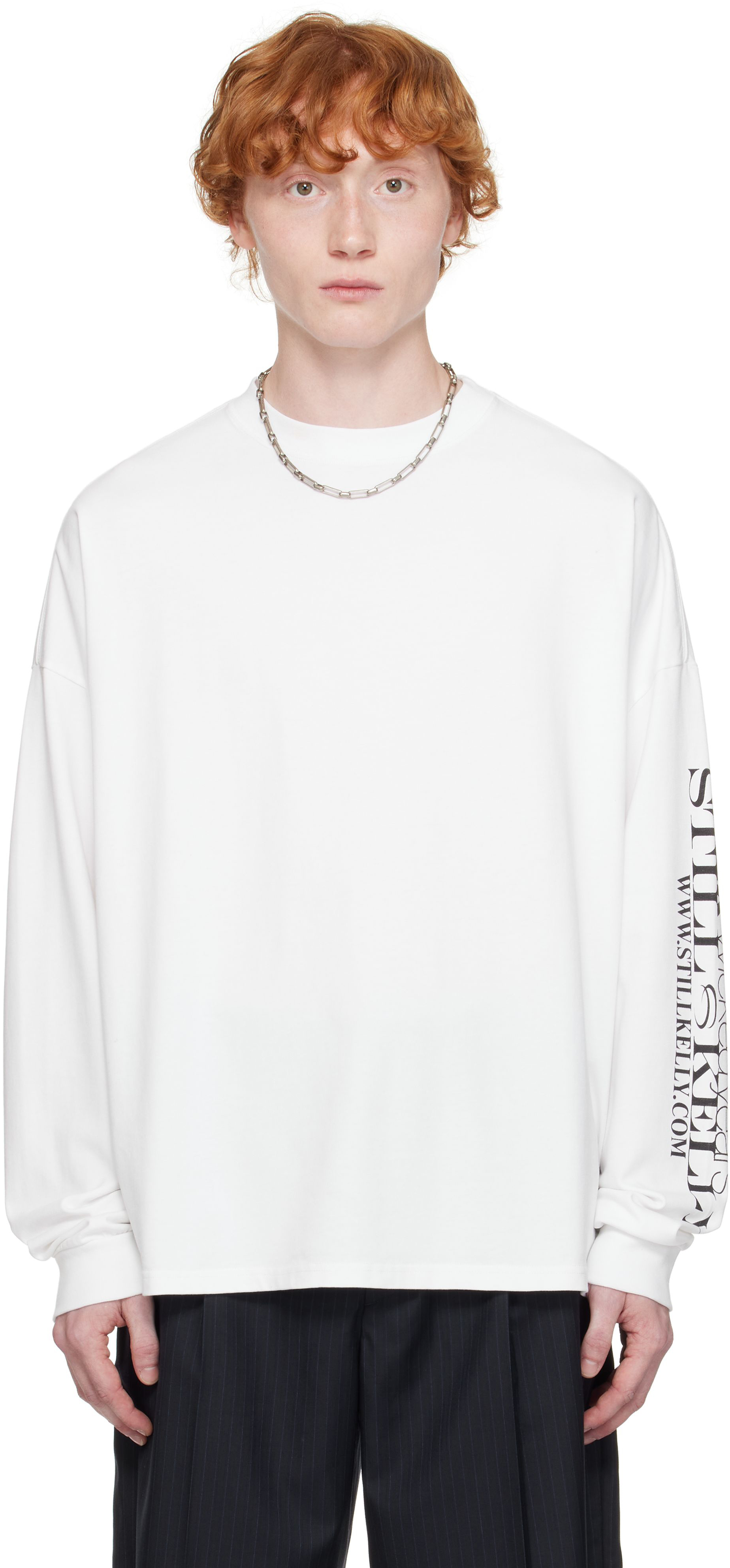 Still Kelly White Boxy Long Sleeve T-shirt In White