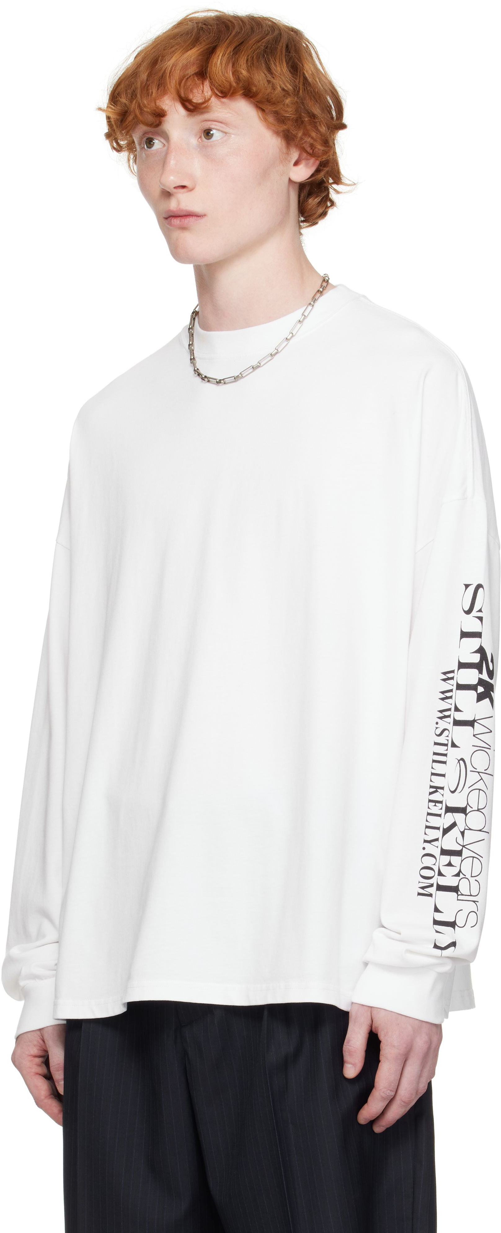 Still Kelly White Boxy Long Sleeve T-shirt In White