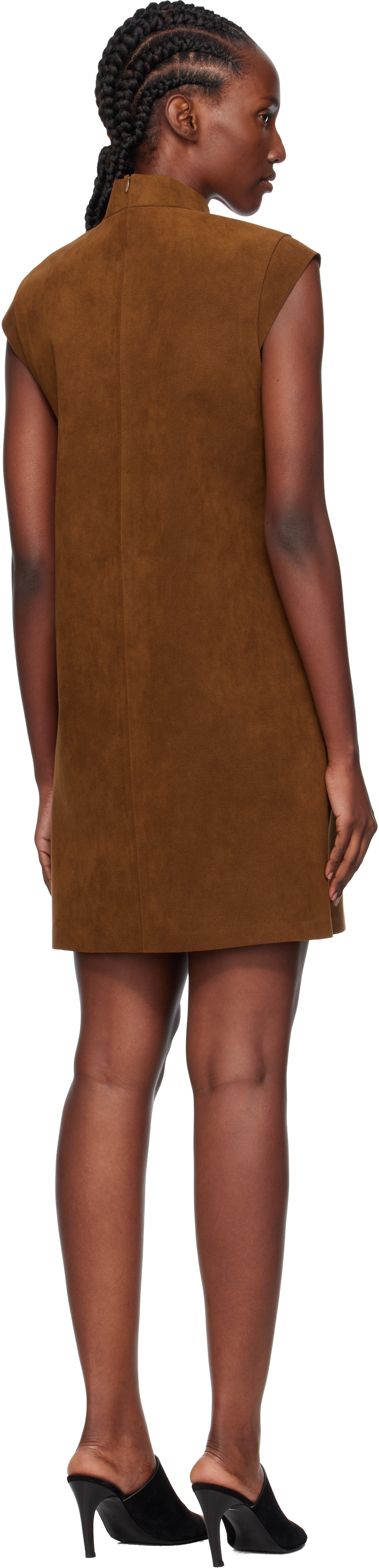 Ao Yes Brown Cap Sleeve Faux-suede Minidress In Brown