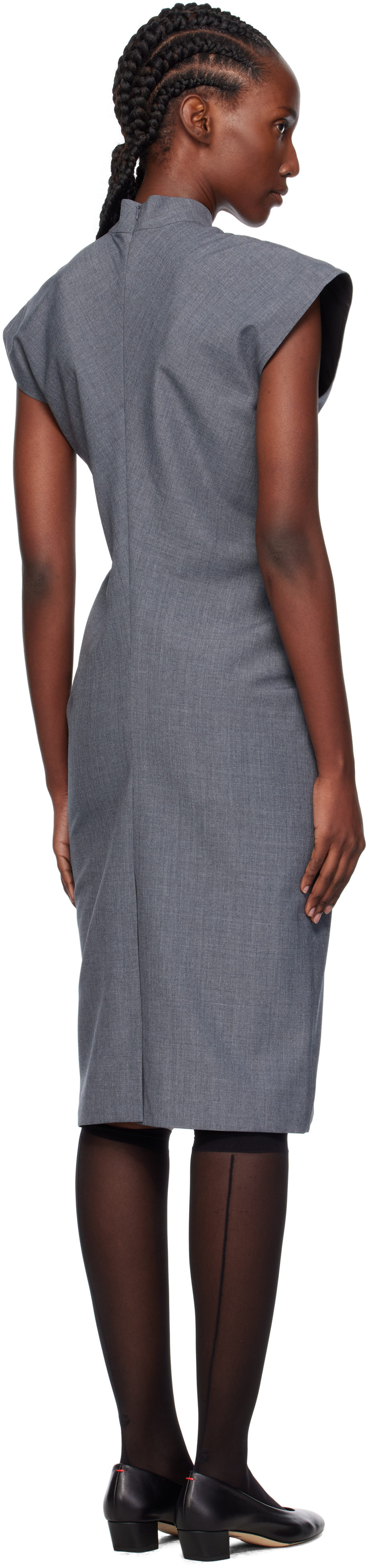 Ao Yes Gray Ribbon Tie Bias Cut Midi Dress In Gray