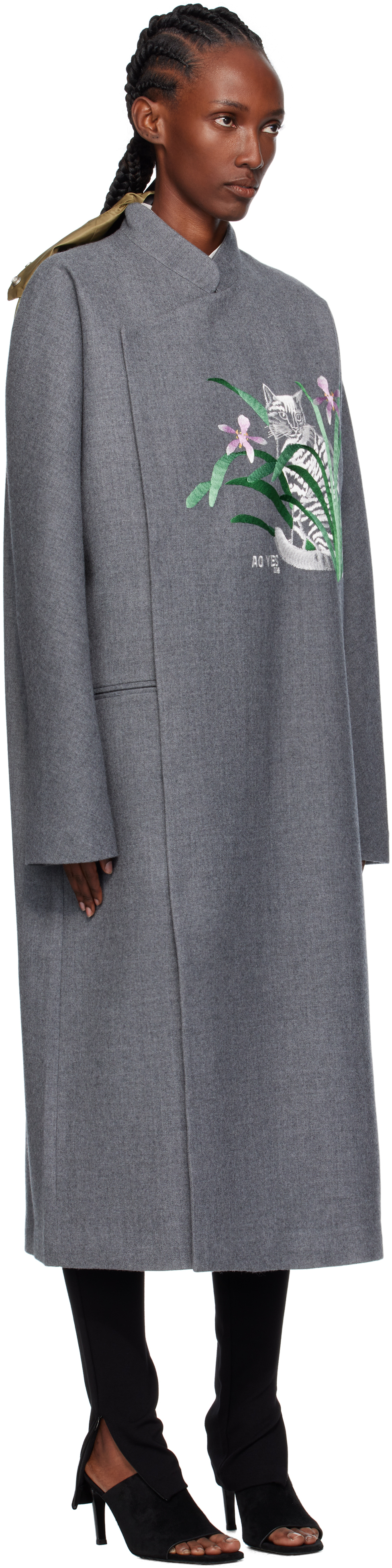 Ao Yes Gray Changshan Melton Long Coat In Gray