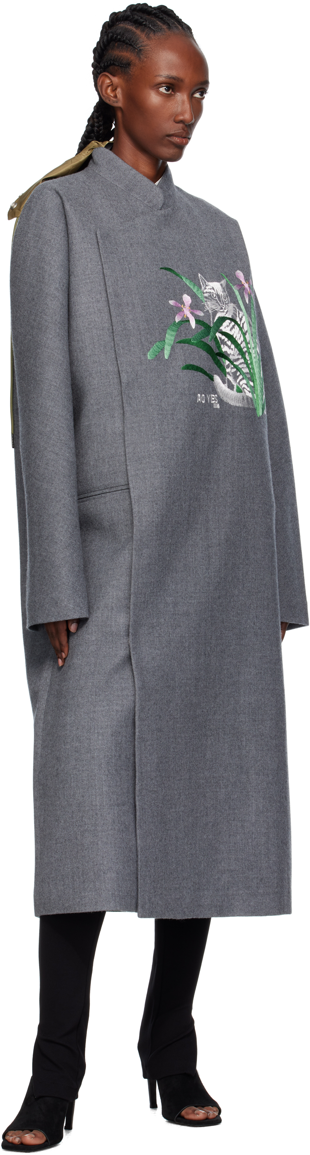 Ao Yes Gray Changshan Melton Long Coat In Gray