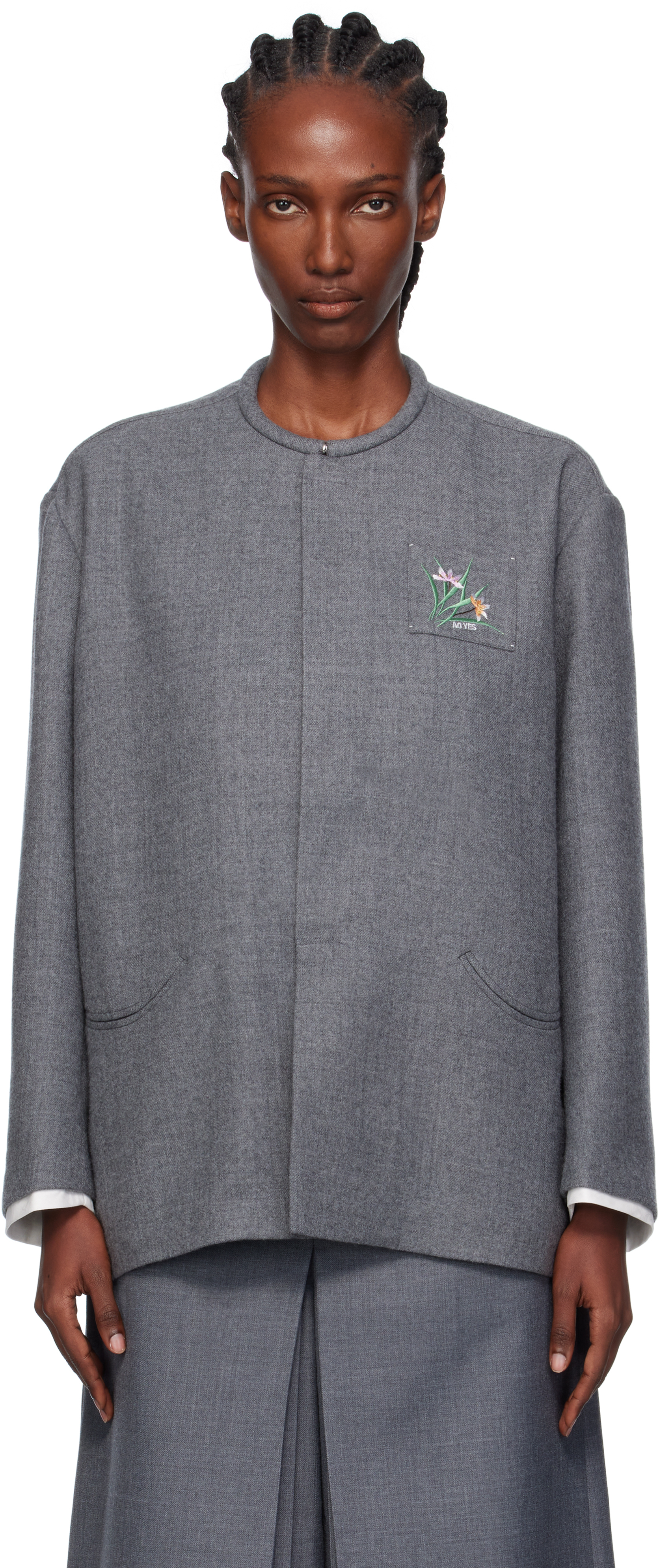 Ao Yes Gray Melton Round Collar Jacket In Gray