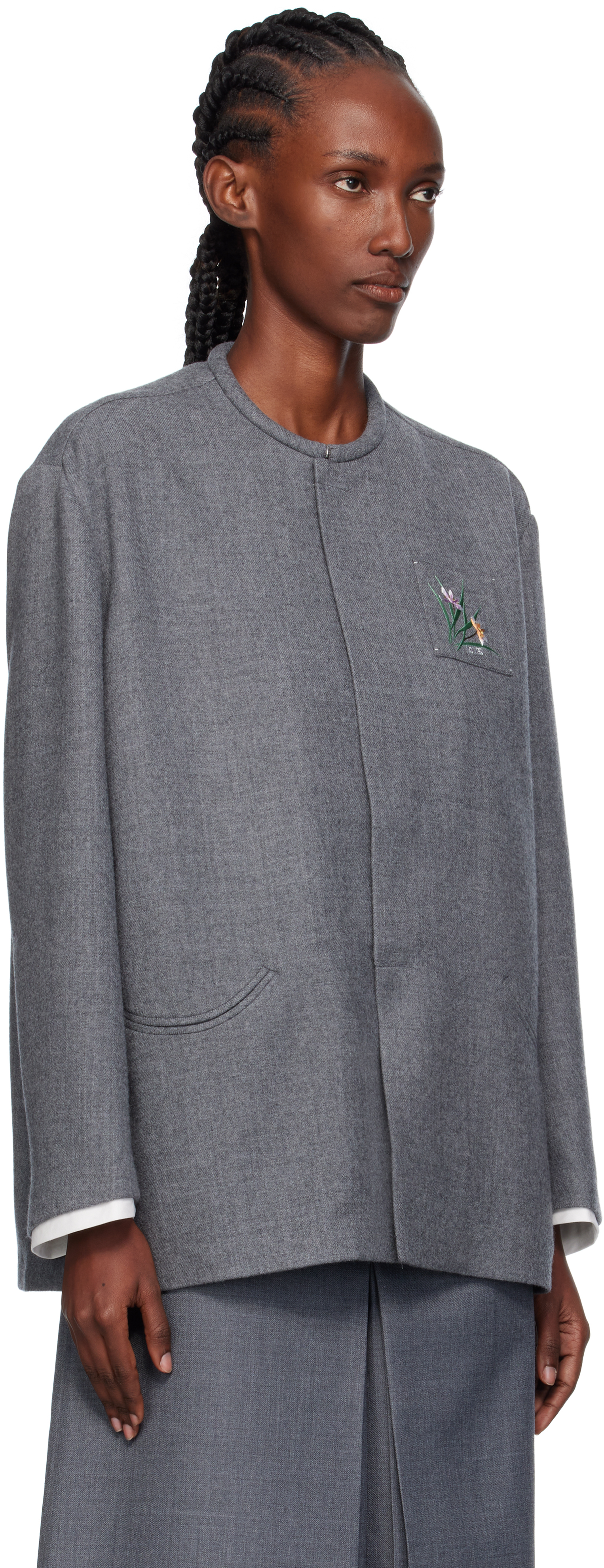Ao Yes Gray Melton Round Collar Jacket In Gray