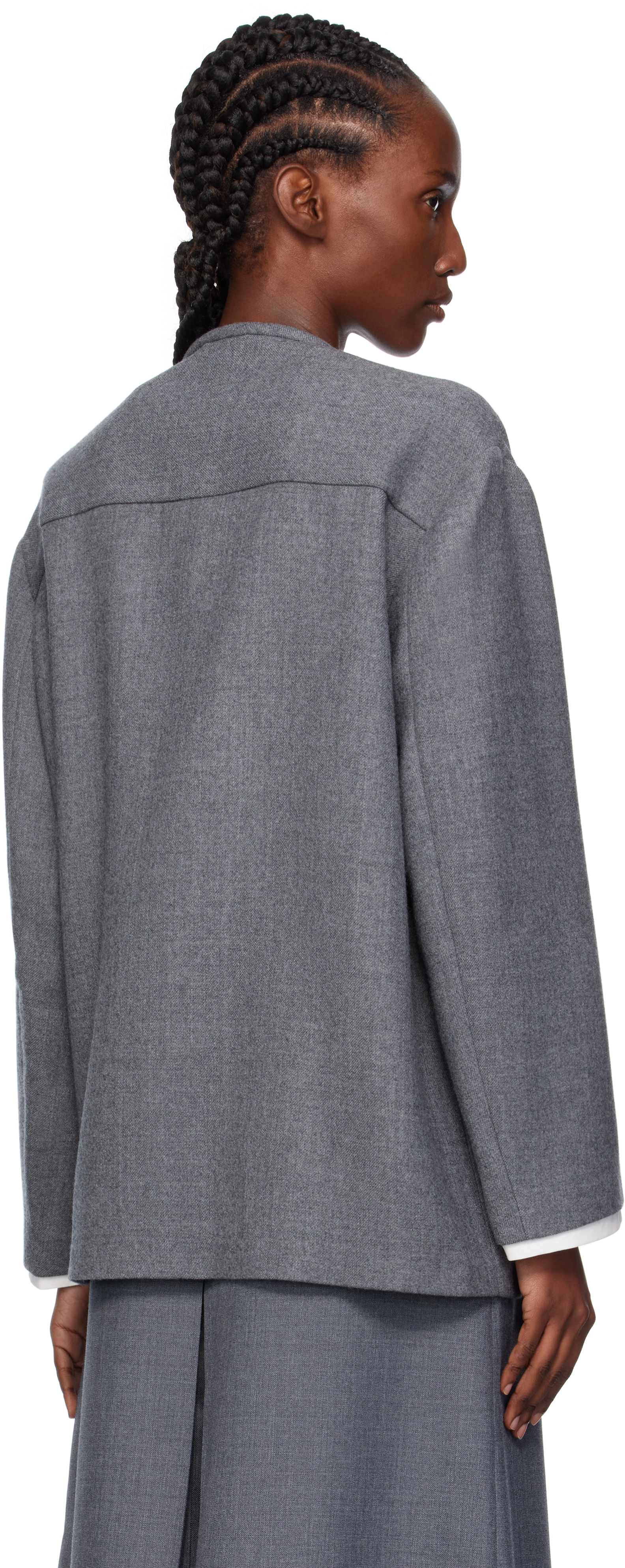 Ao Yes Gray Melton Round Collar Jacket In Gray