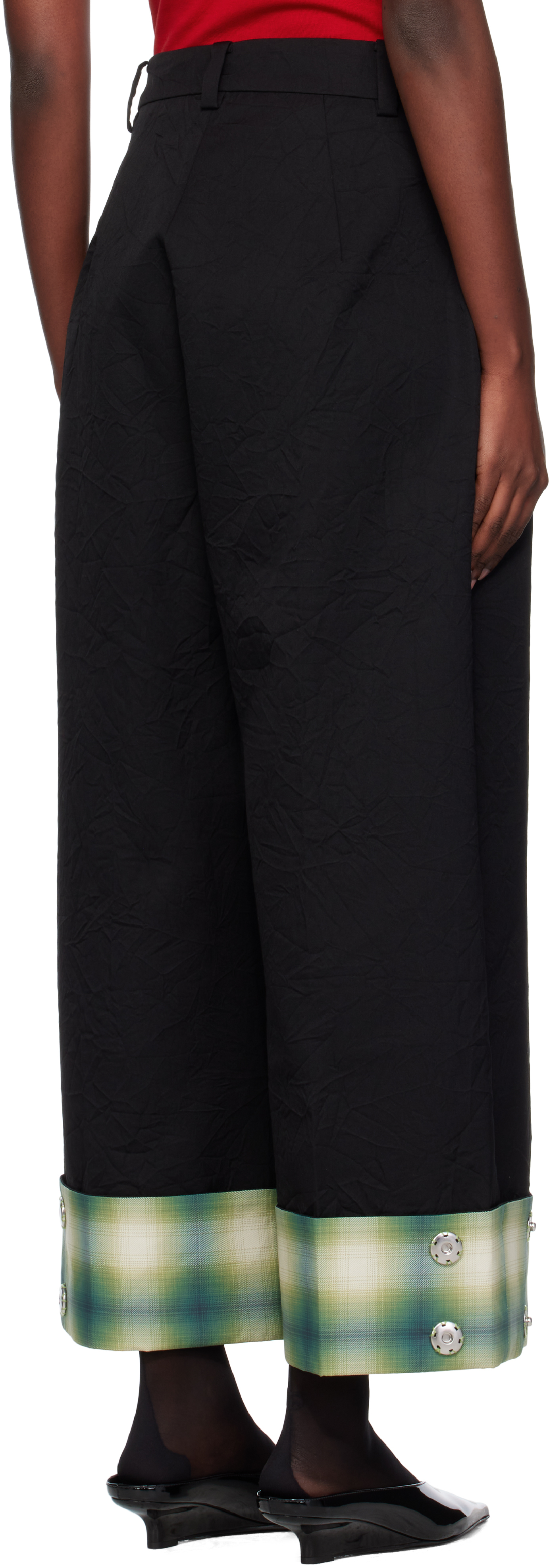 Ao Yes Black Wrinkled Palazzo Trousers In Black