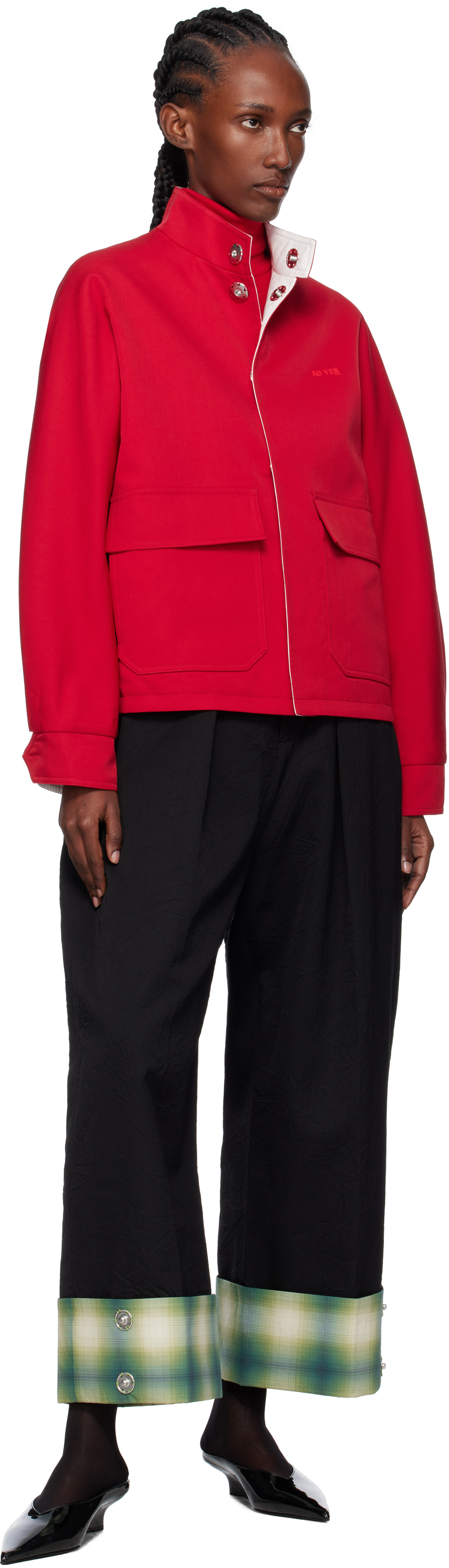 Ao Yes Black Wrinkled Palazzo Trousers In Black