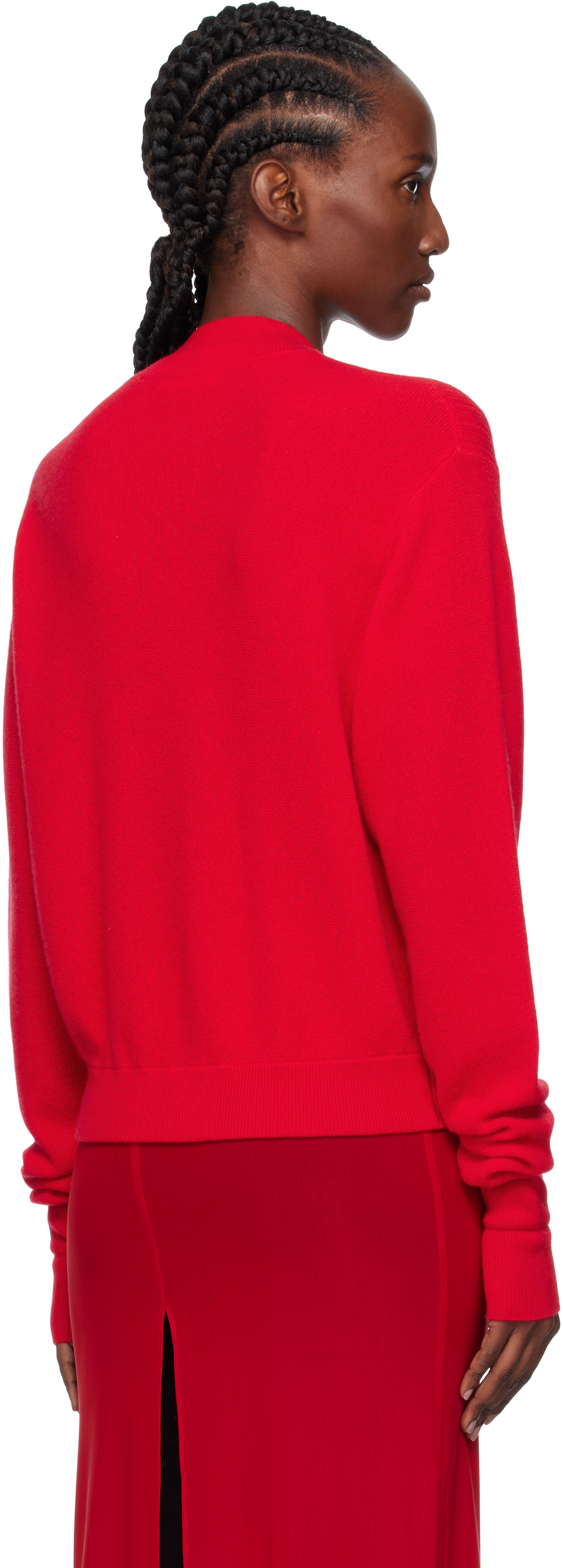 Ao Yes Red Double Collar Logo Embroidery Cardigan In Red