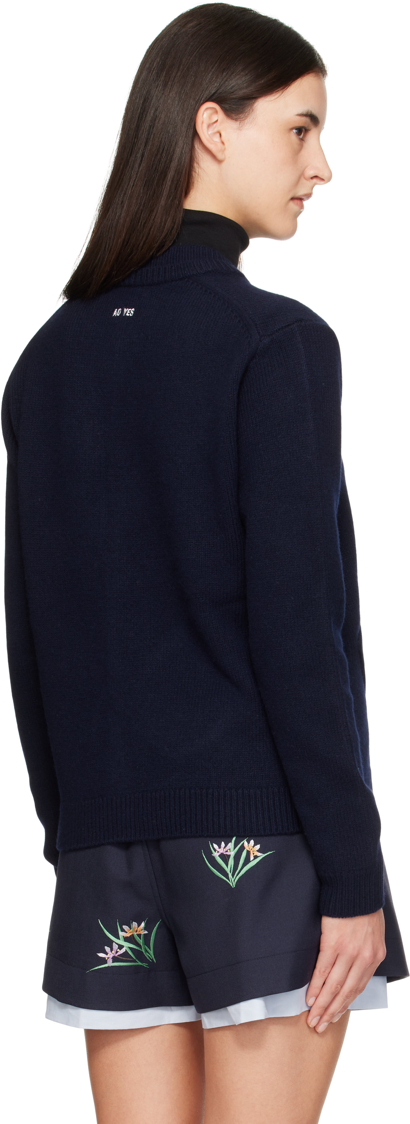 Ao Yes Navy Ribbon Tie Cardigan In Blue