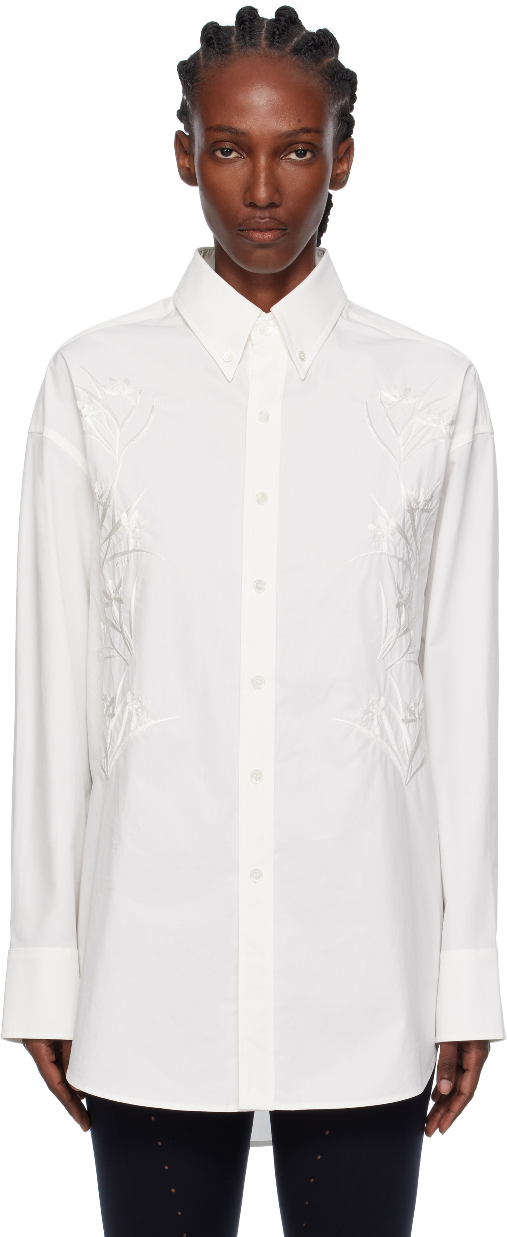 Ao Yes White Embroidery Poplin Shirt In White