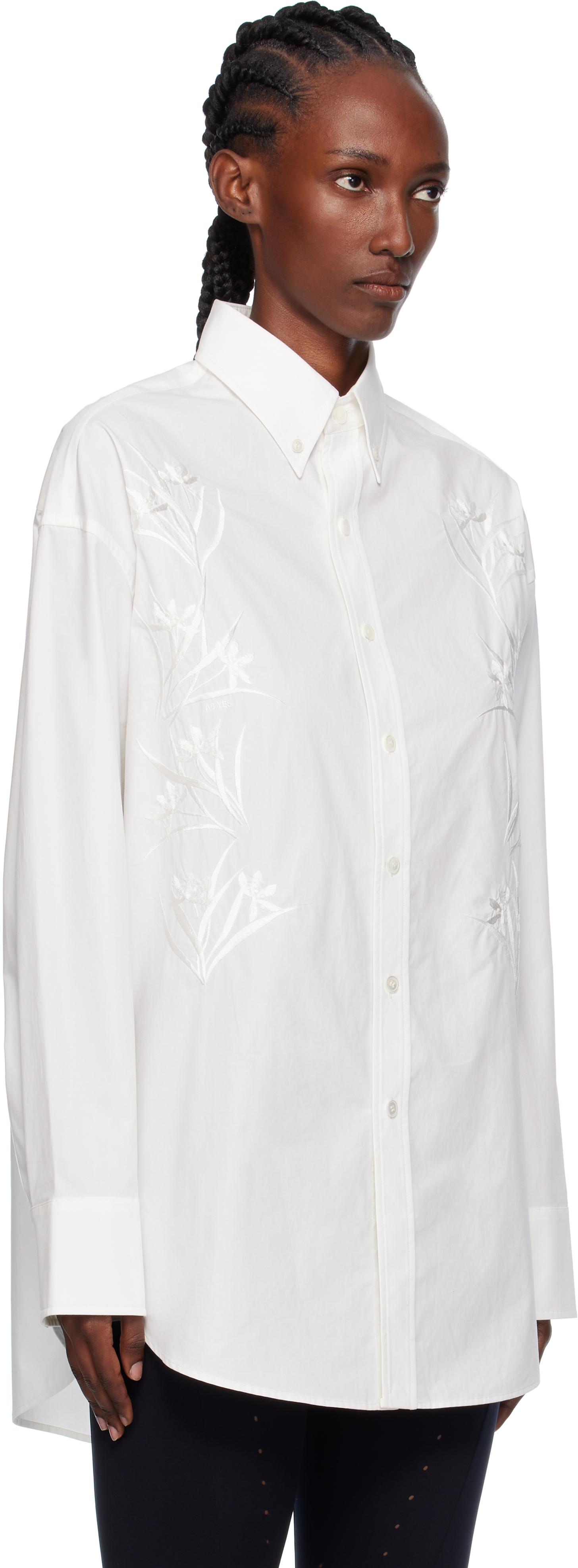 Ao Yes White Embroidery Poplin Shirt In White