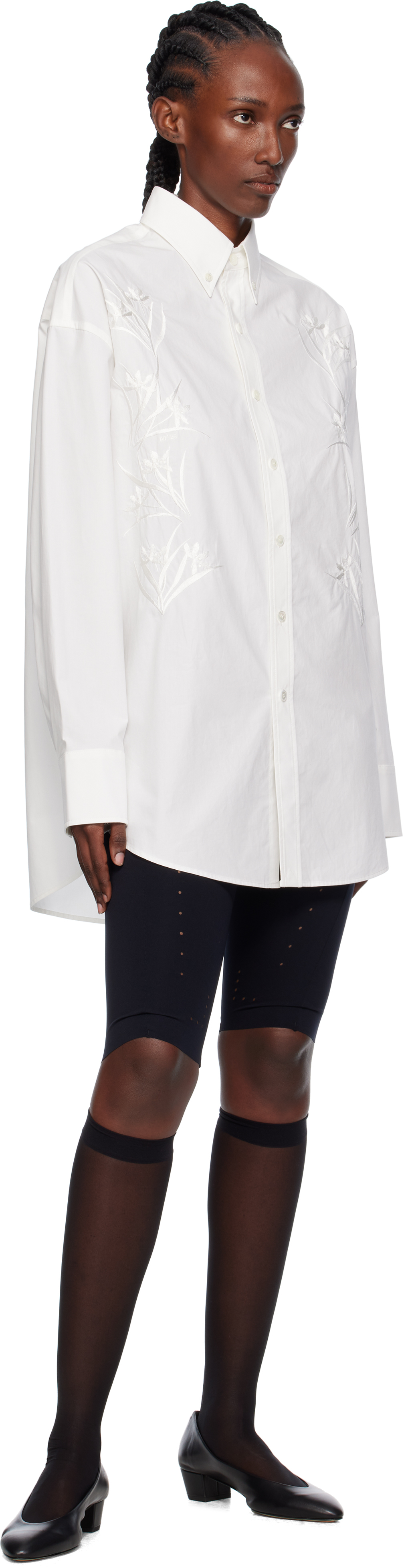 Ao Yes White Embroidery Poplin Shirt In White